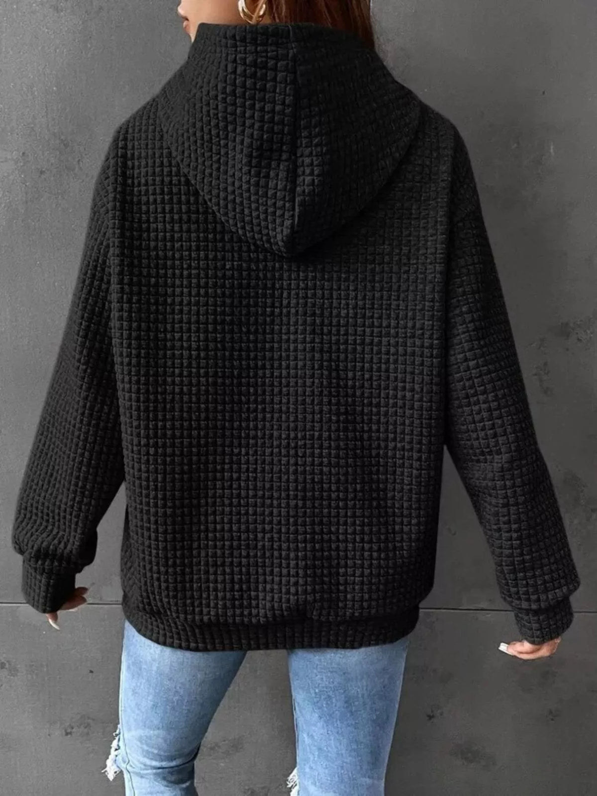 full size textured kangaroo pocket hoodie plus size - front view