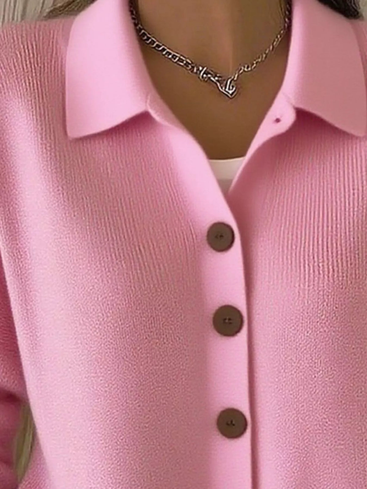 full size collared button-down knit cardigan plus | dropsona - neutral - front view