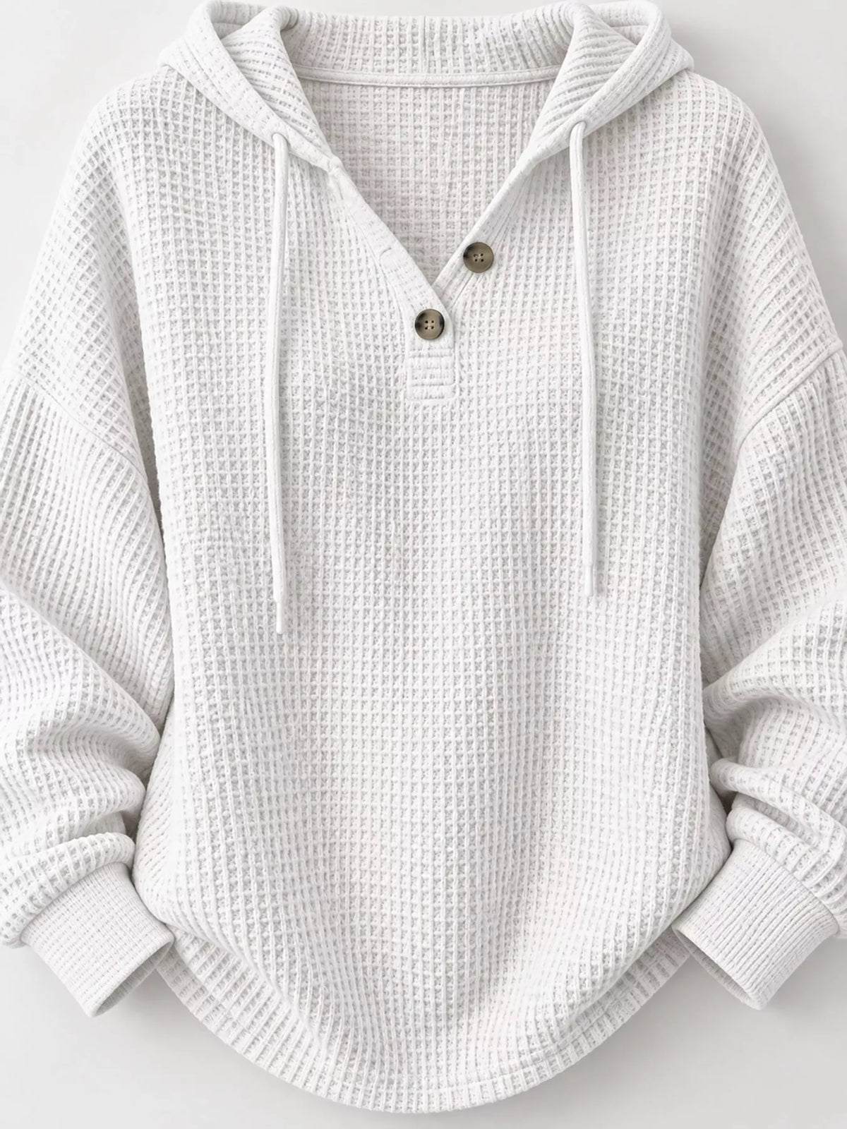 full size waffle knit button detail hoodie plus | dropsona - neutral - close-up detail