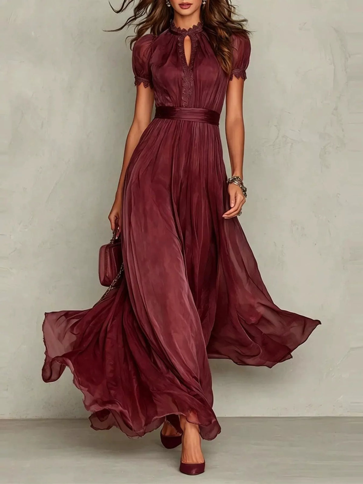 full size elegant sheer chiffon mock-neck maxi dress | dropsona - neutral - packaging