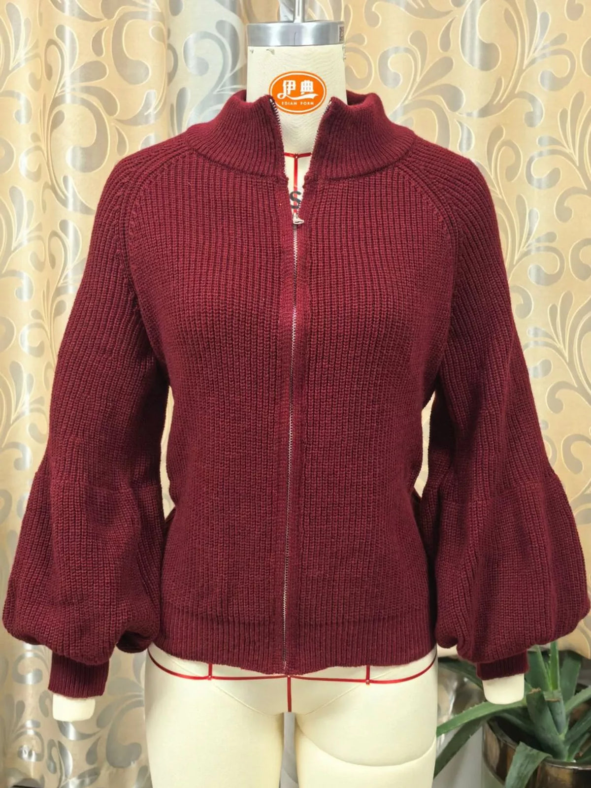 full size elegant ribbed knit zip-up cardigan with | dropsona - neutral - material texture