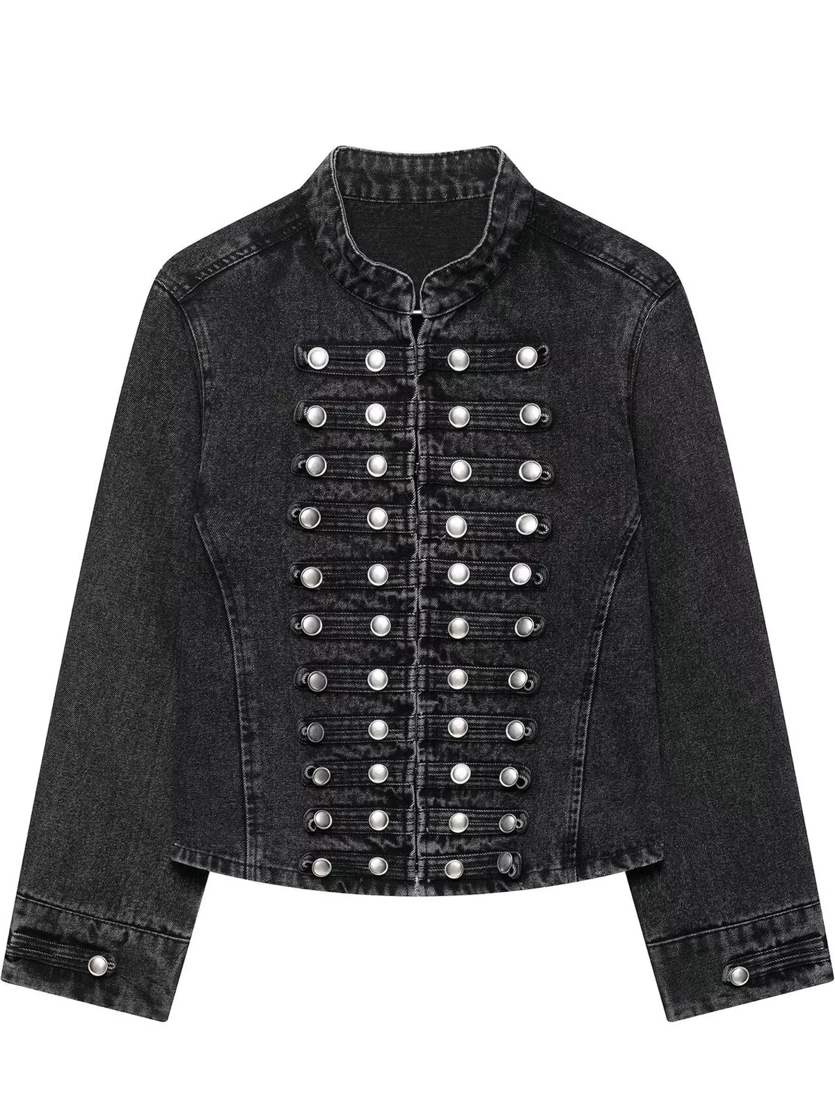 decorative button cropped denim jacket | dropsona - neutral - usage example
