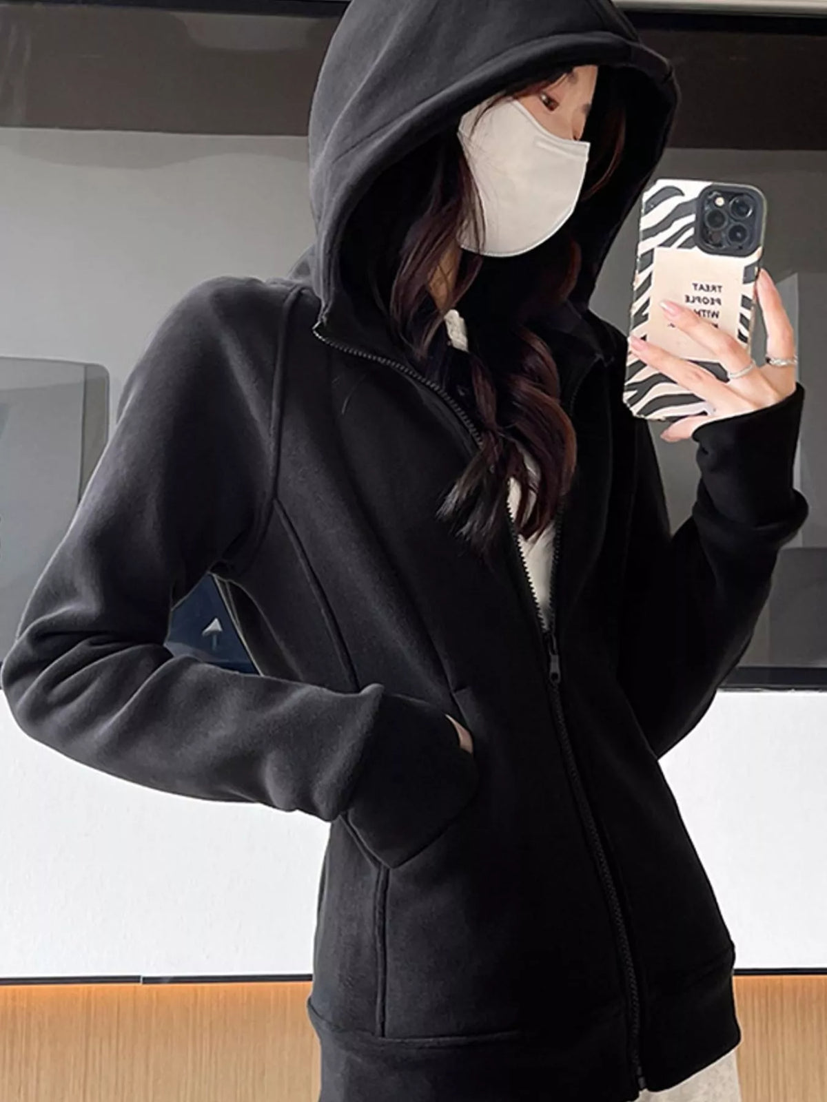 slim-fit full-zip thumb hole long sleeve hoodie with | dropsona - neutral - packaging