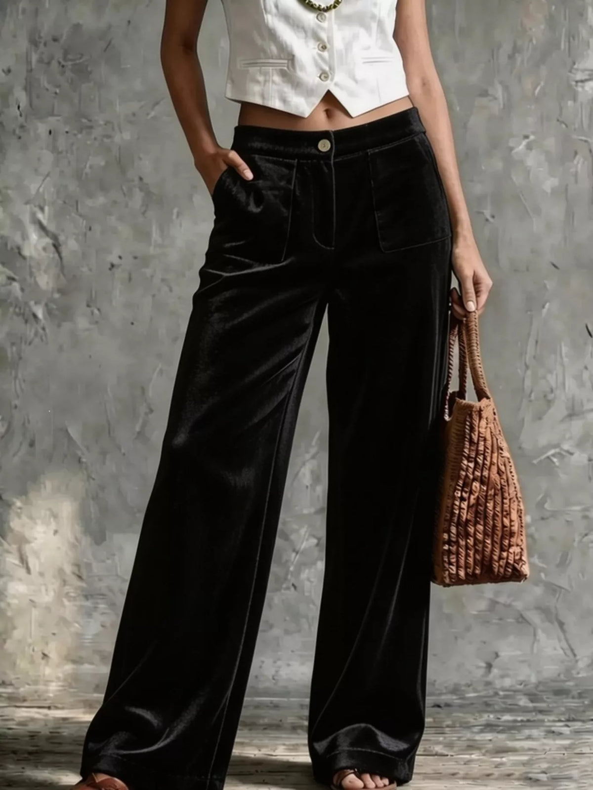 full size velvet wide-leg pants plus | dropsona - neutral - material texture