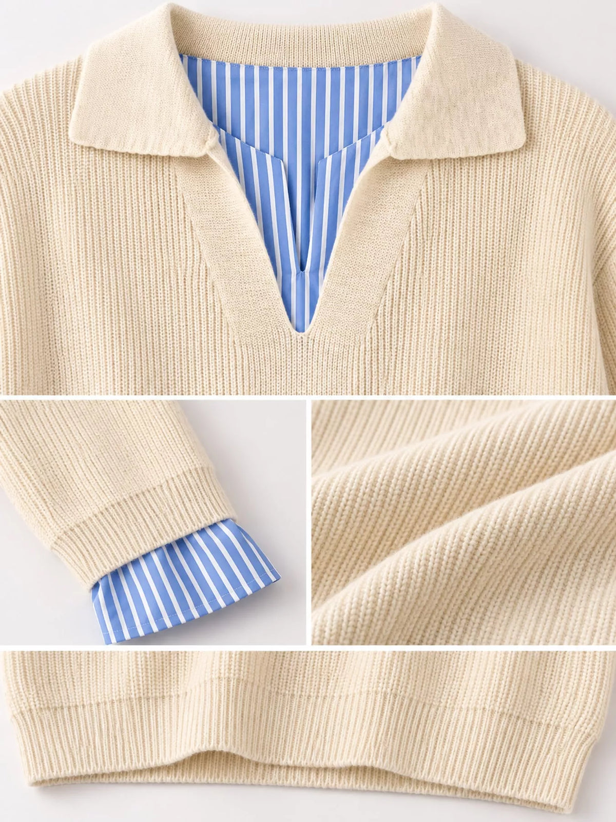 plus size layered look striped long sleeve sweater | dropsona - neutral - size reference