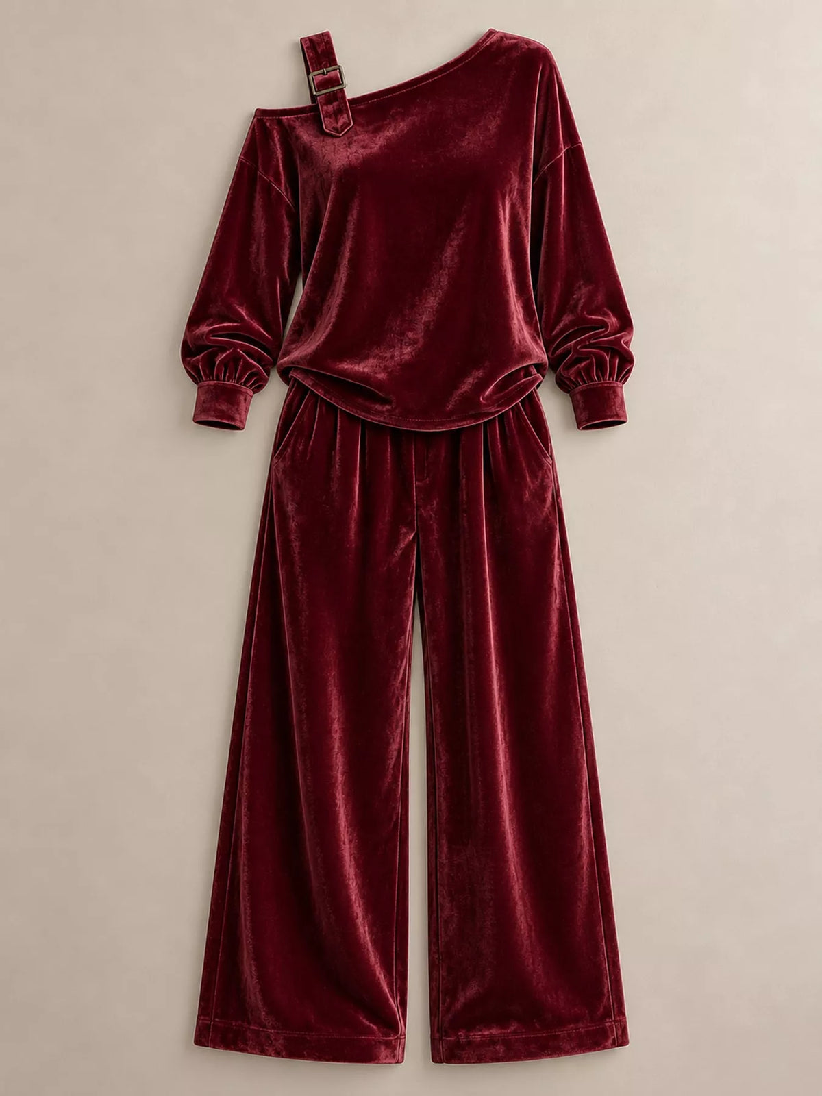 asymmetrical neck top and pants set | dropsona - neutral - usage example