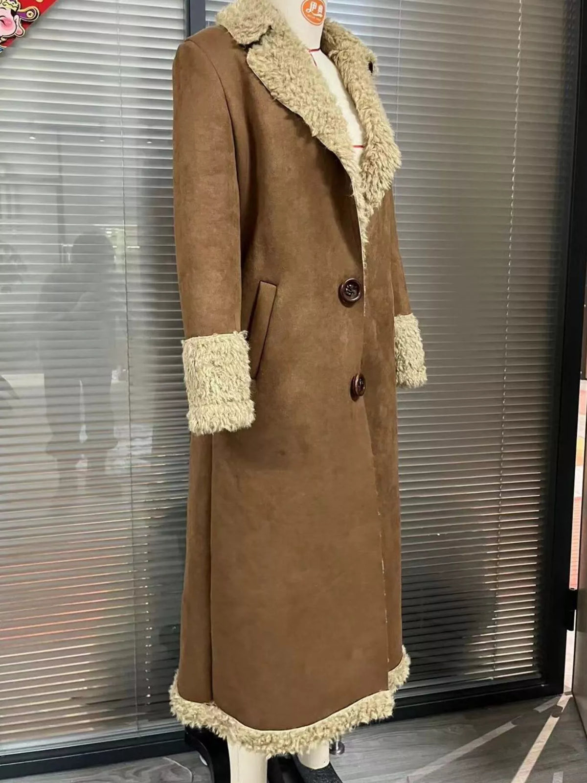 full size vintage-inspired faux suede shearling long | dropsona - neutral - material texture