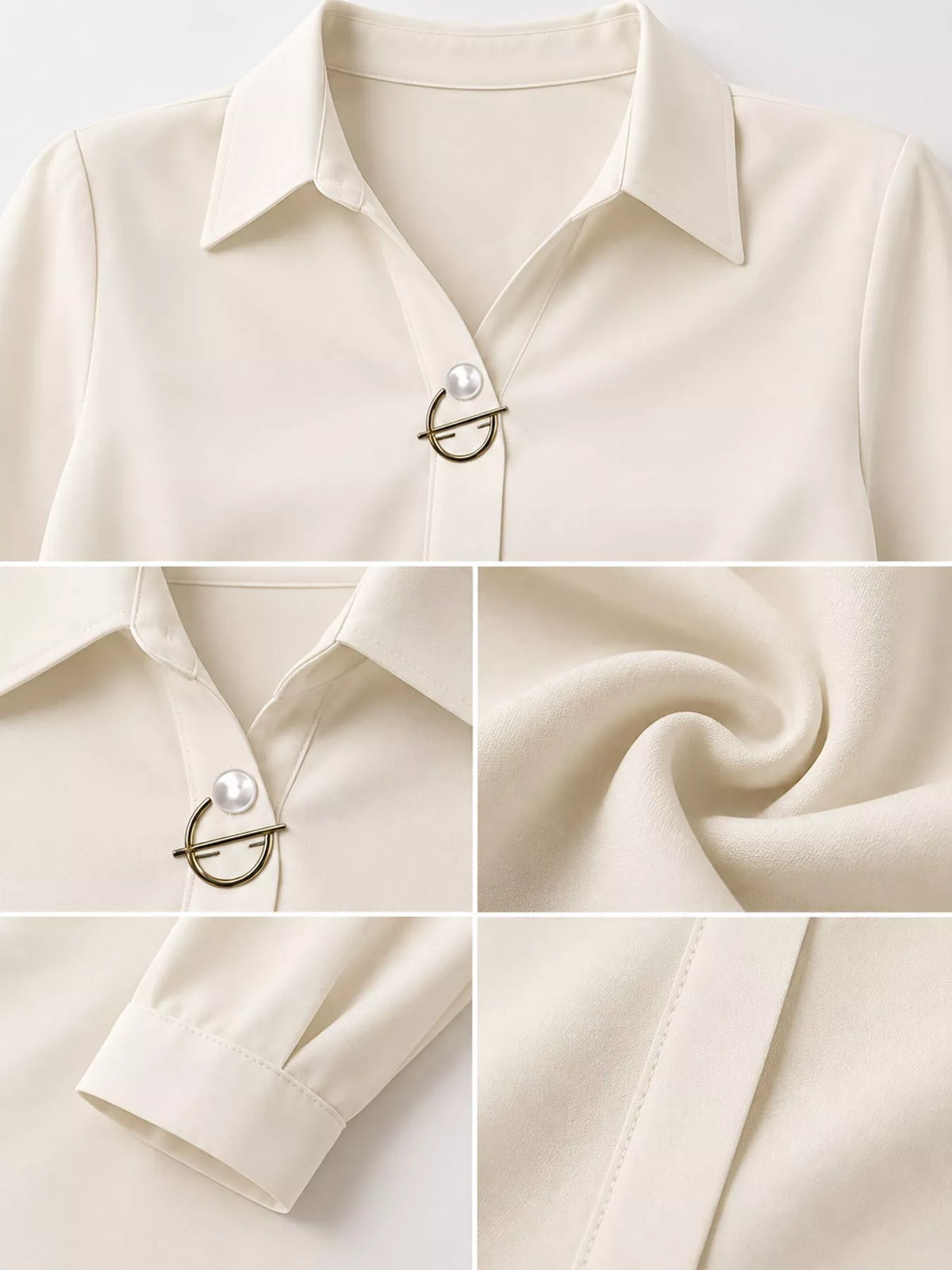 long sleeve satin blouse | dropsona - neutral - material texture