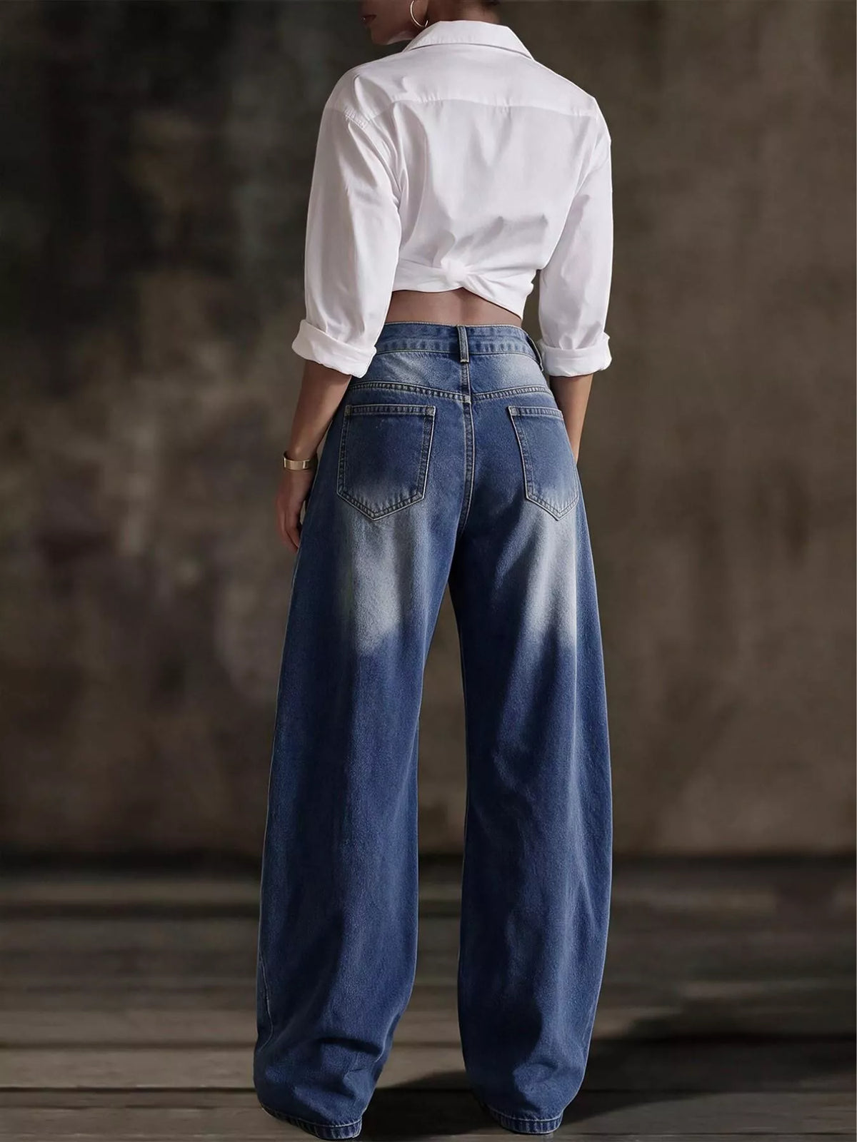 decorative button wide leg jeans – buttoned,pocketed | dropsona - neutral - material texture