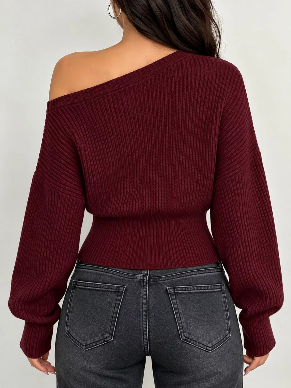 one shoulder ribbed knit sweater – fit | dropsona - neutral - material texture