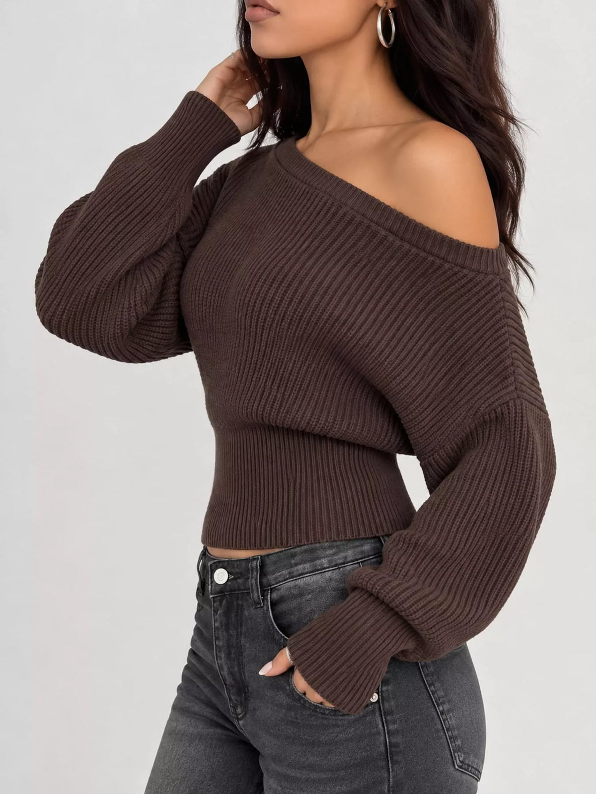 one shoulder ribbed knit sweater – fit | dropsona - neutral - usage example