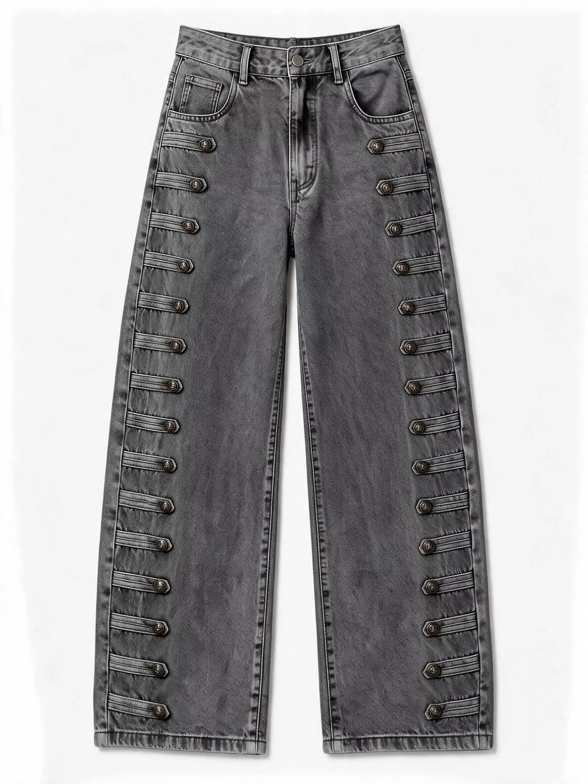 decorative button wide leg jeans – buttoned,pocketed | dropsona - neutral - size reference
