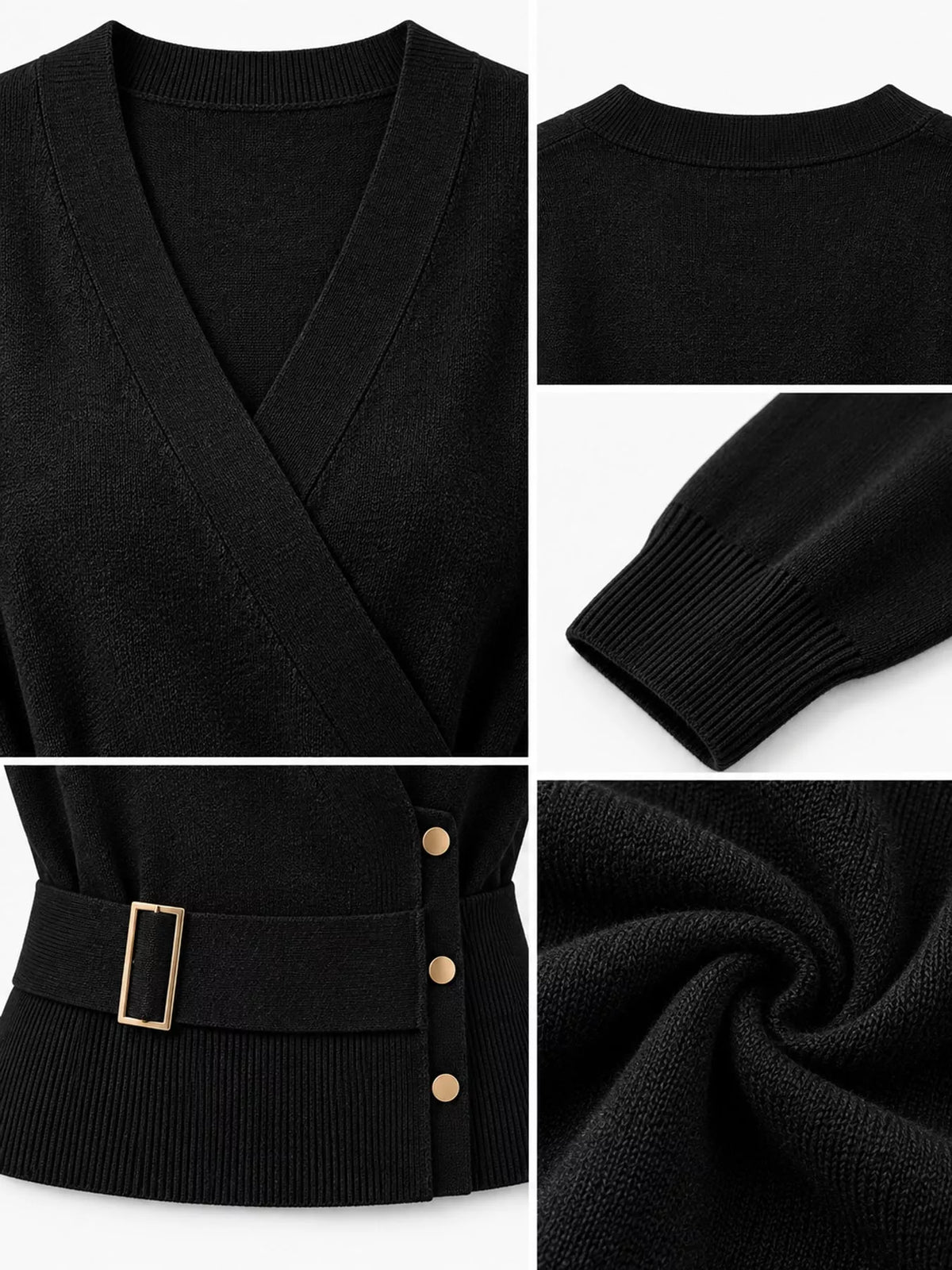 surplice elastic waist long sleeve knit top | dropsona - neutral - material texture