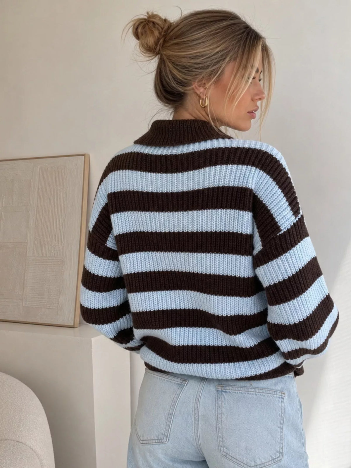 striped dropped shoulder sweater – basic style | dropsona - neutral - material texture