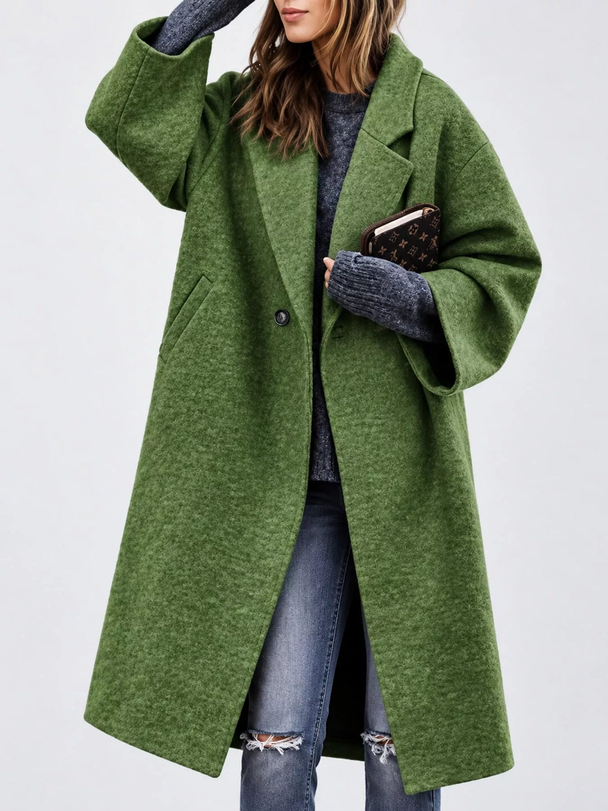 full size lapel collar one button coat plus | dropsona - neutral - front view