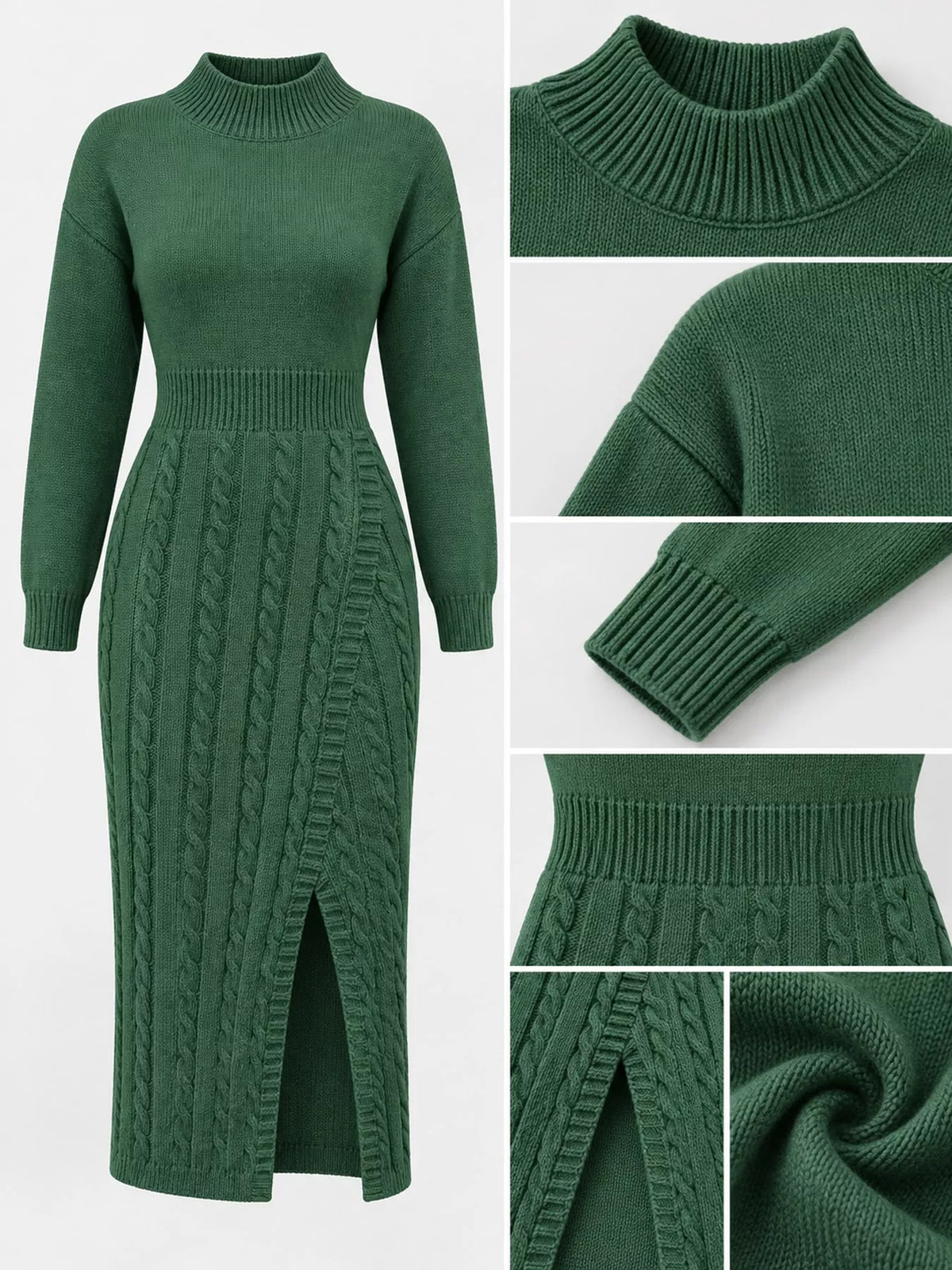 full size mock neck cable knit sweater dress with | dropsona - neutral - usage example