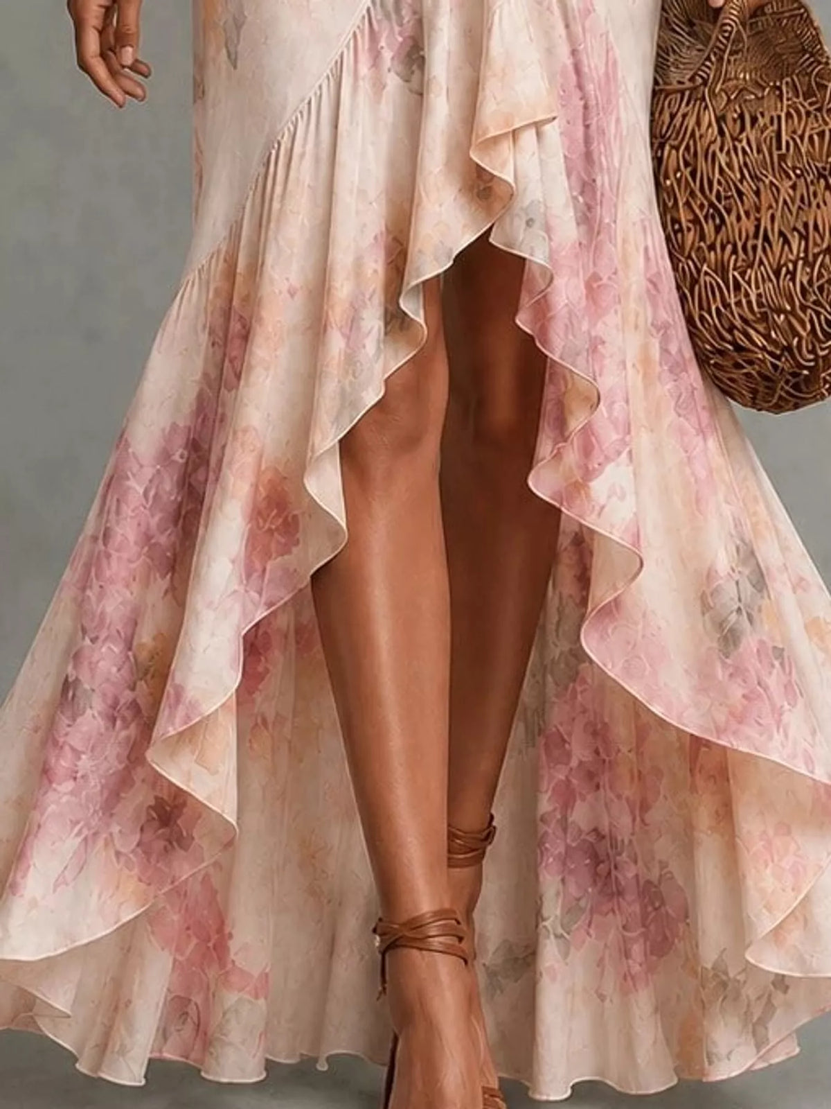 high-low ruffled maxi dress | dropsona - neutral - material texture