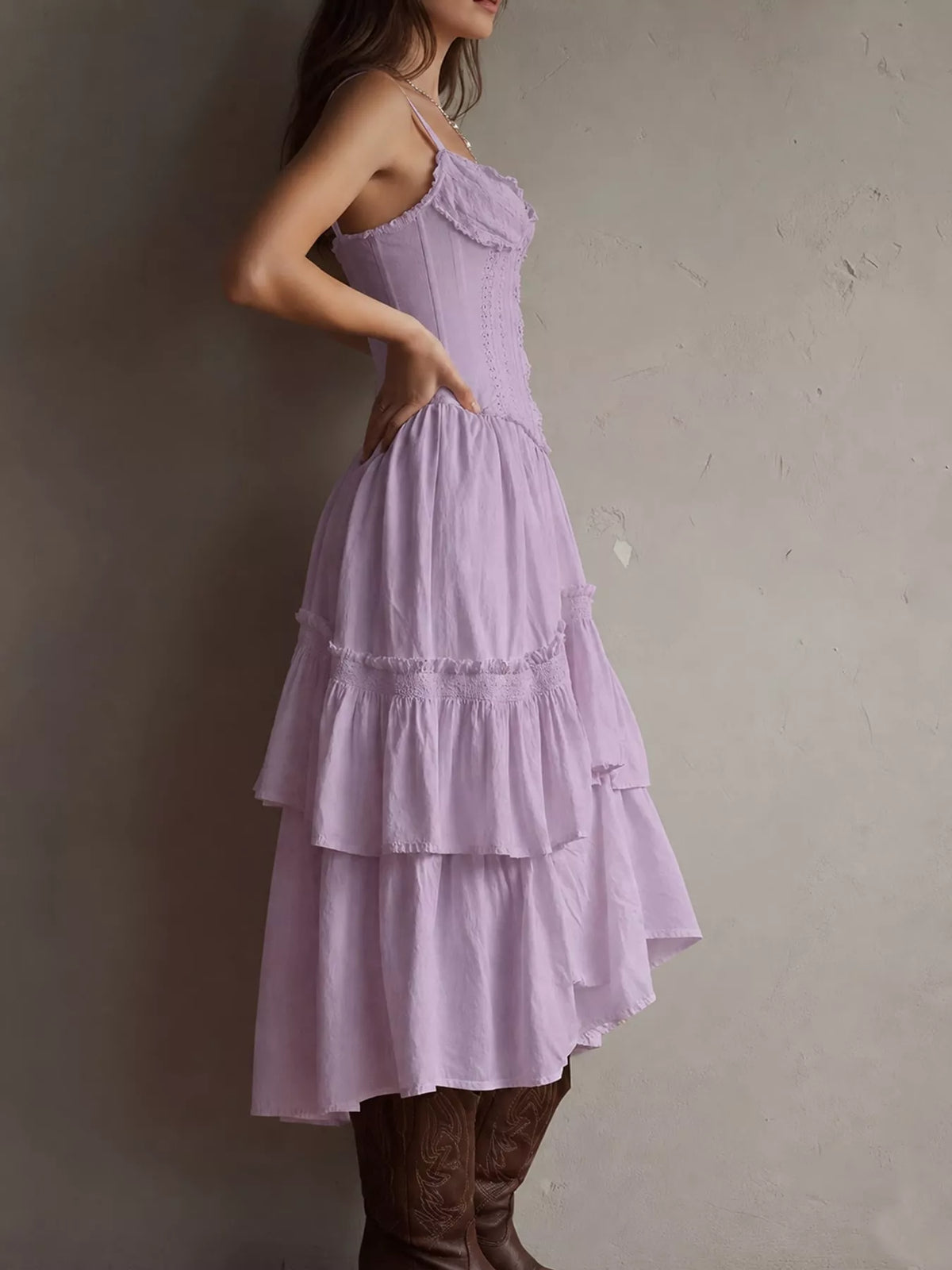 full size layered ruffle midi dress plus | dropsona - neutral - packaging