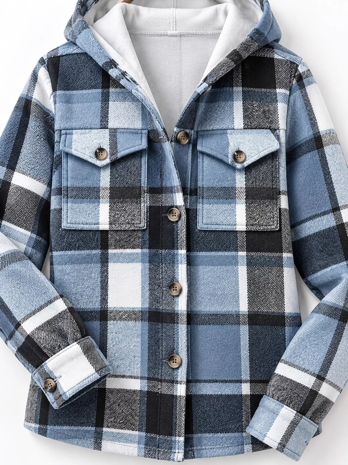 fleece-lined plaid button up shacket | dropsona - neutral - material texture