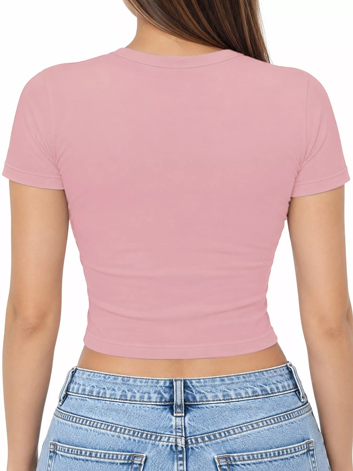 slim fit basic crew neck short sleeve crop t-shirt | dropsona - neutral - front view