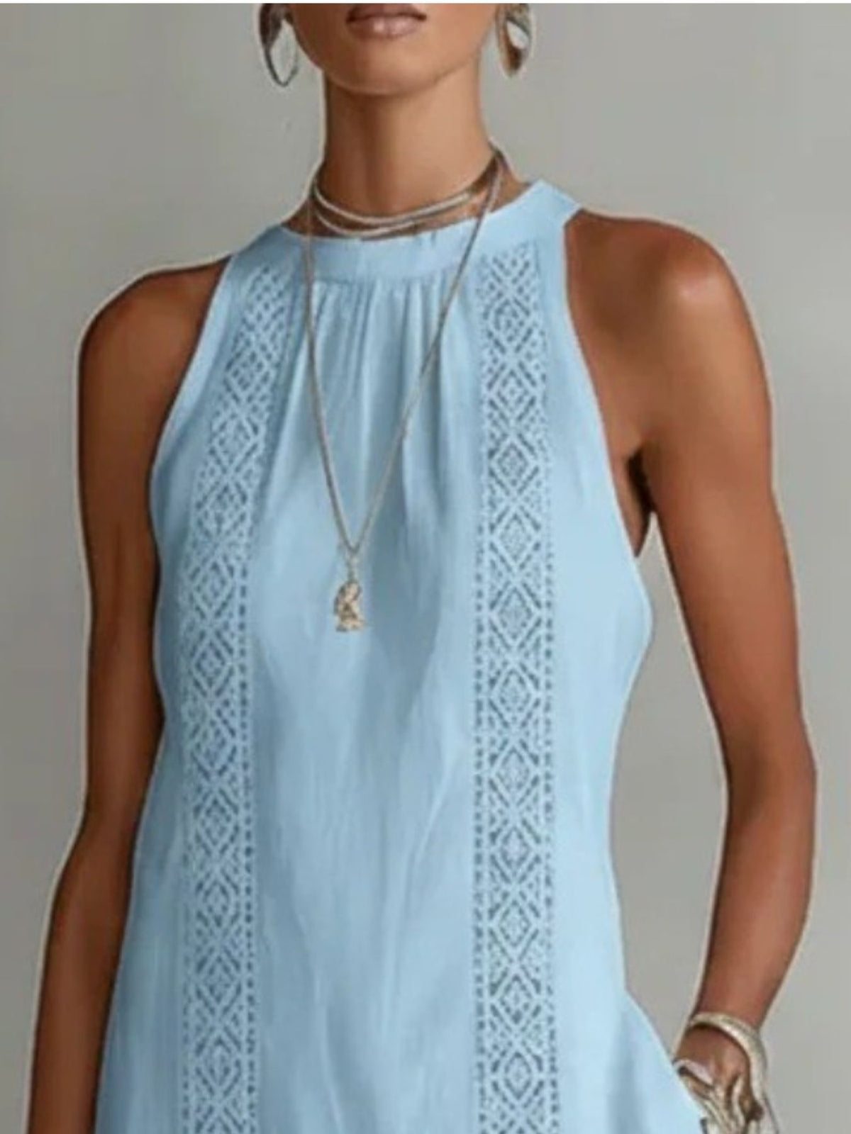 side slit sleeveless hollow-out trimmed midi dress | dropsona - neutral - usage example
