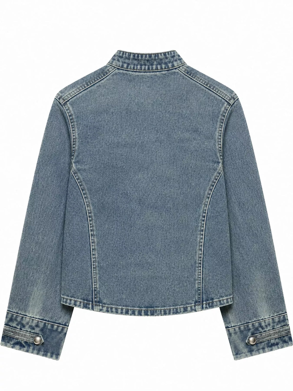 decorative button cropped denim jacket | dropsona - neutral - close-up detail