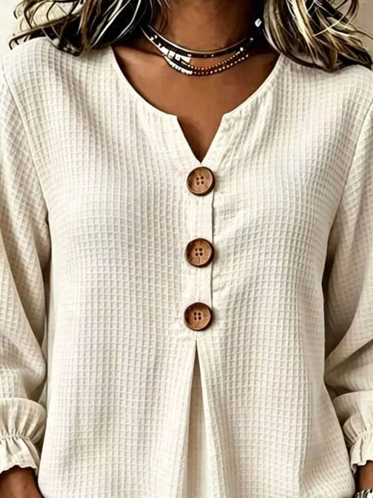 waffle knit long sleeve top | dropsona - neutral - usage example