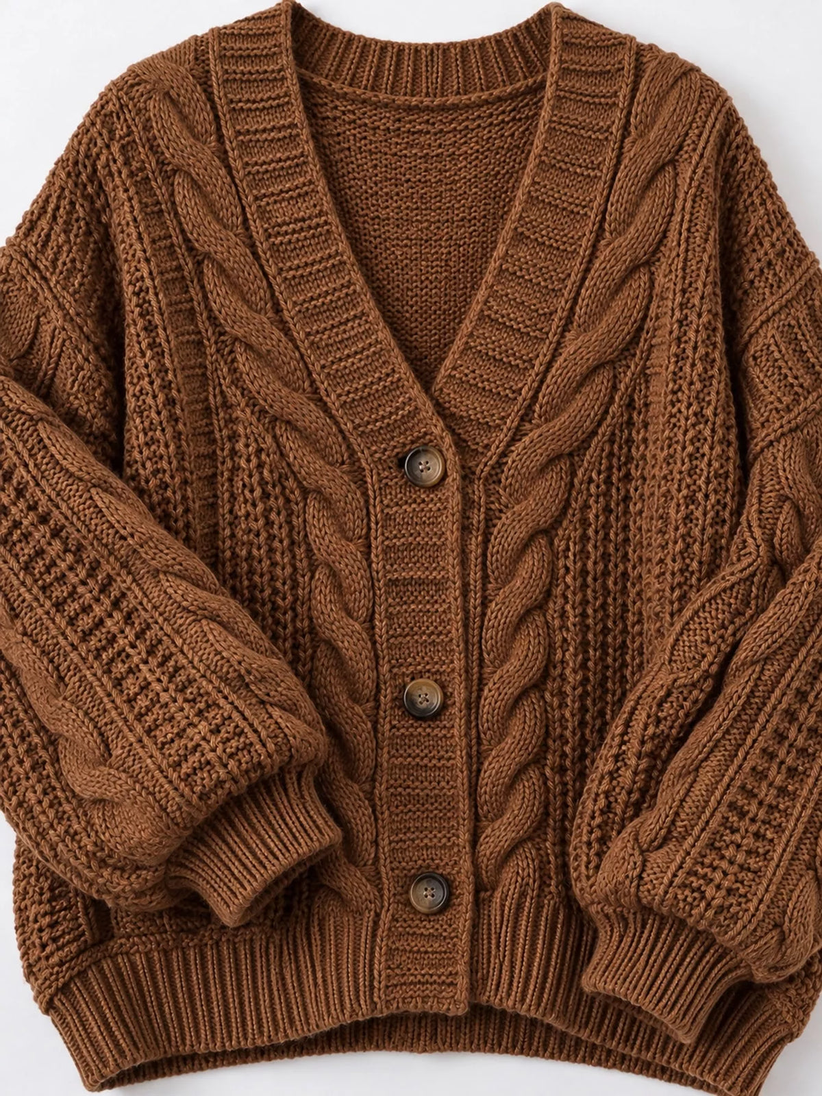 cable knit button-down cardigan | dropsona - neutral - size reference