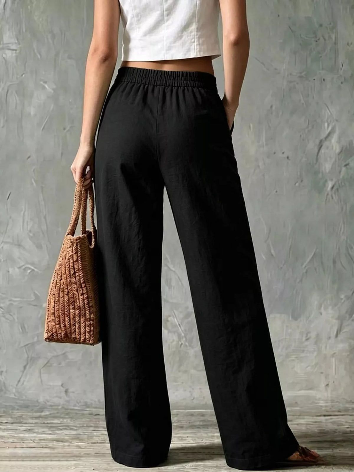 full size high-waisted wide-leg cargo pants plus | dropsona - neutral - close-up detail