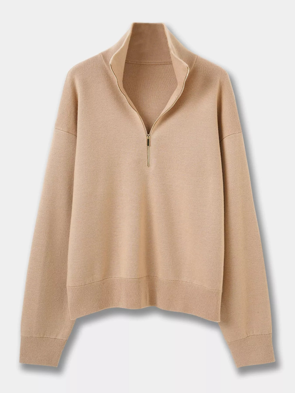 half-zip dropped shoulder sweater – zipper fit | dropsona - neutral - front view