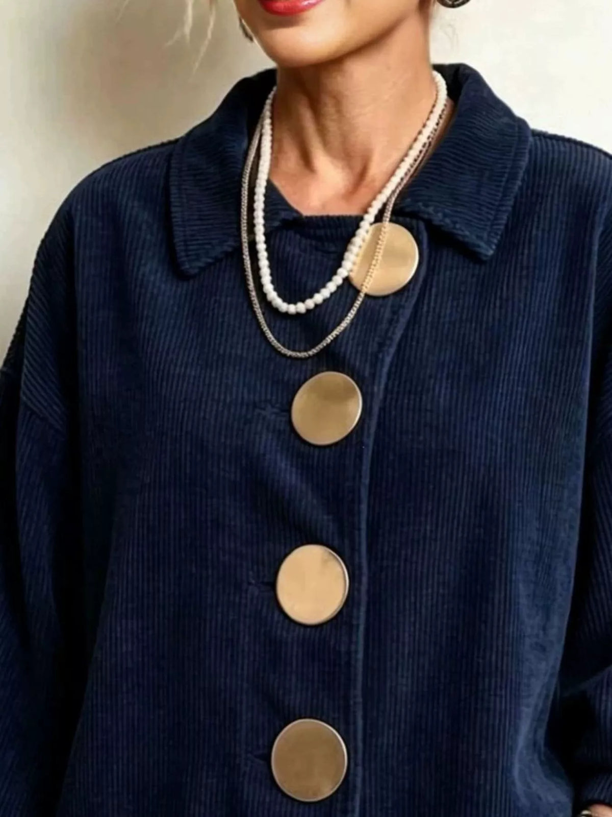 full size corduroy button-down jacket plus | dropsona - neutral - front view