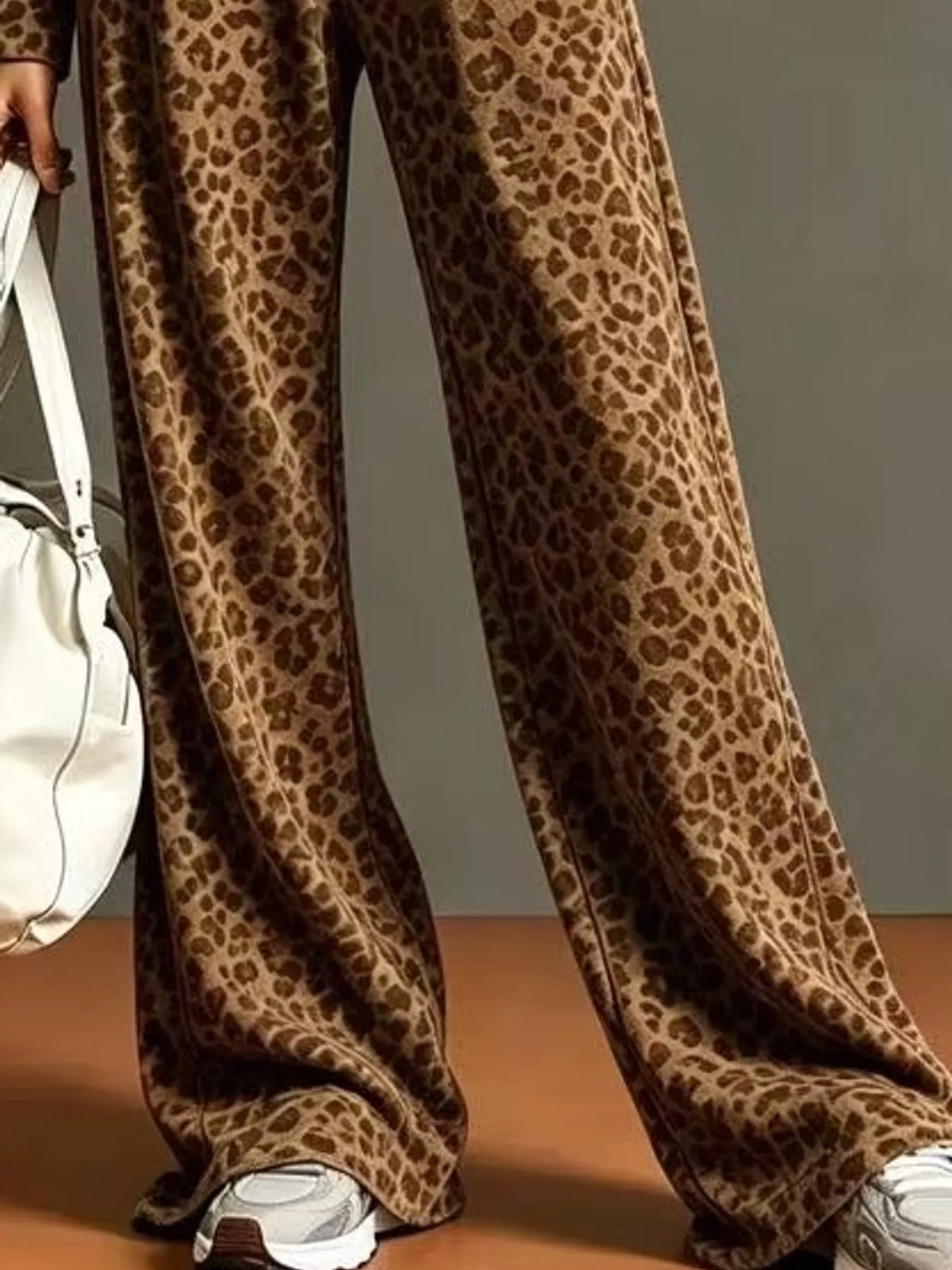 leopard print zip-up outerwear and pants set | dropsona - neutral - close-up detail