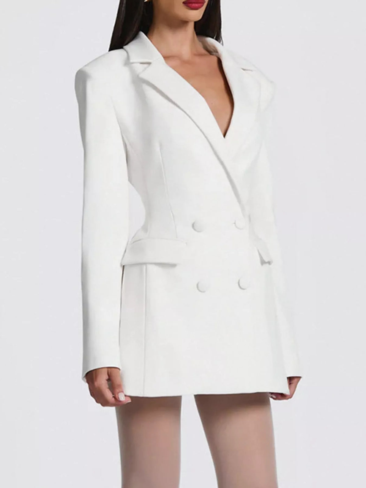 double-breasted blazer dress | dropsona - neutral - close-up detail