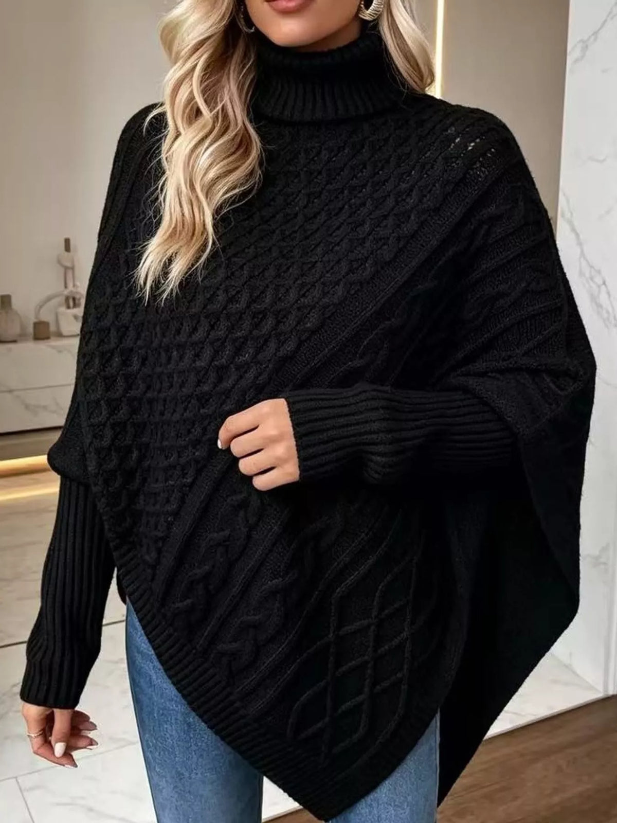 turtleneck cable knit sweater | dropsona - neutral - usage example