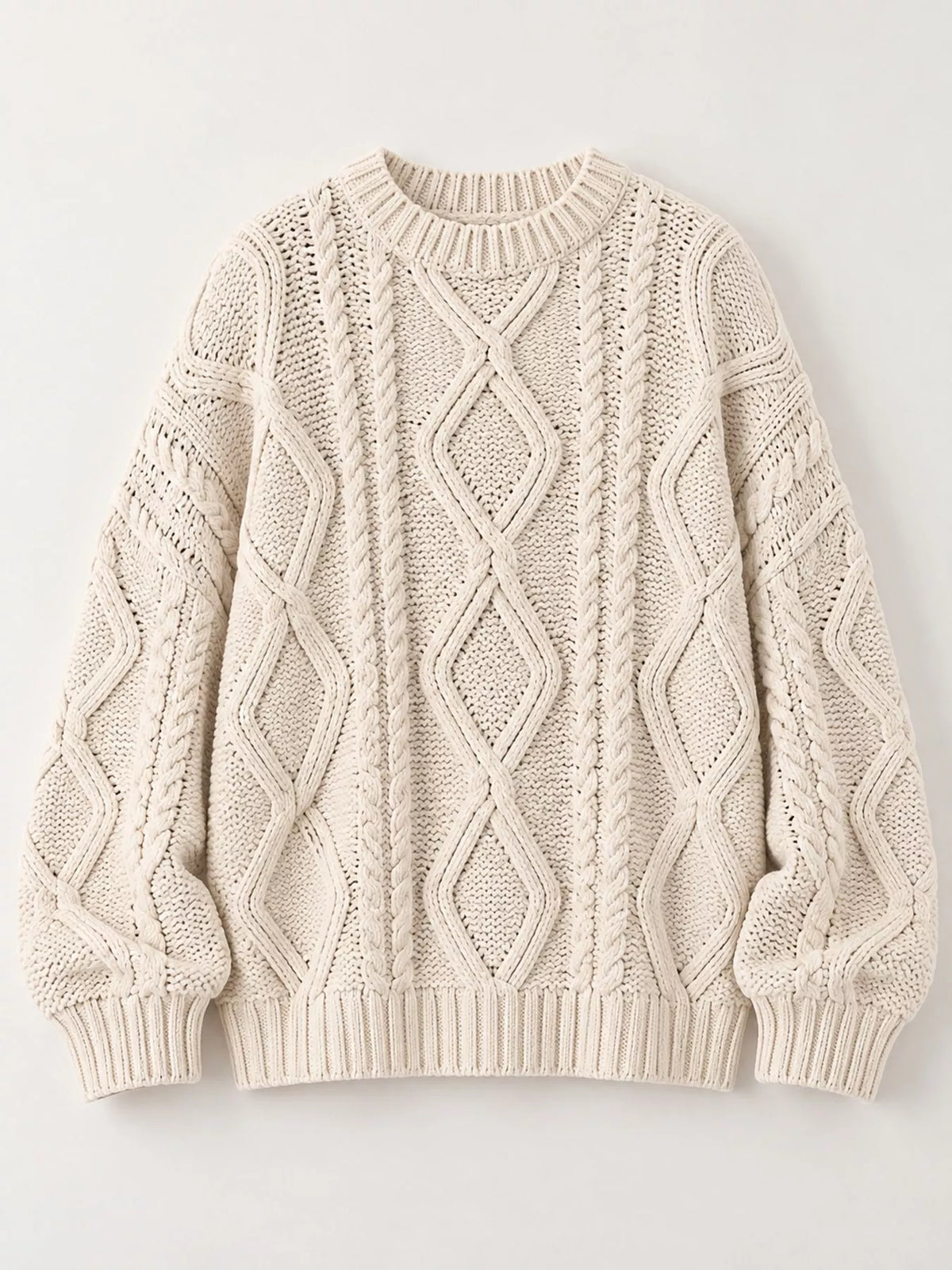 full size cable-knit round neck sweater plus | dropsona - neutral - material texture