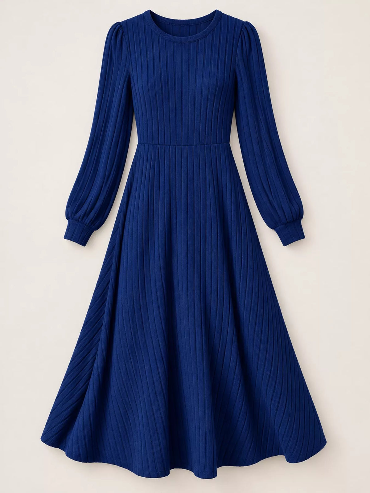 ribbed knit long sleeve a-line midi dress – | dropsona - neutral - material texture