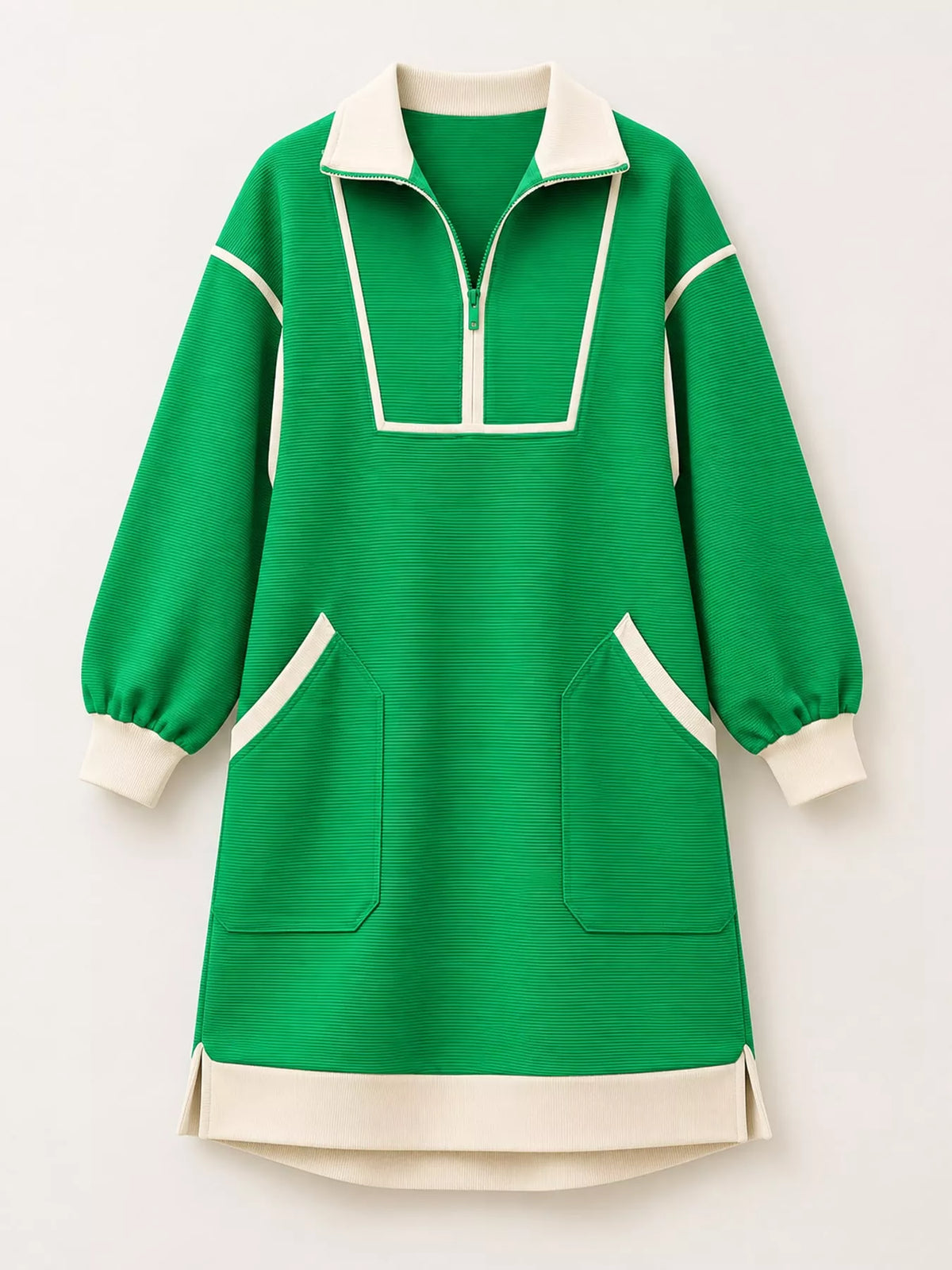 color block quarter-zip sweatshirt dress | dropsona - neutral - material texture