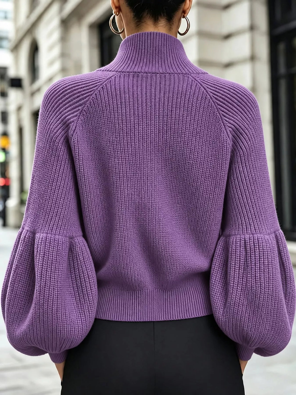 full size elegant ribbed knit zip-up cardigan with | dropsona - neutral - front view