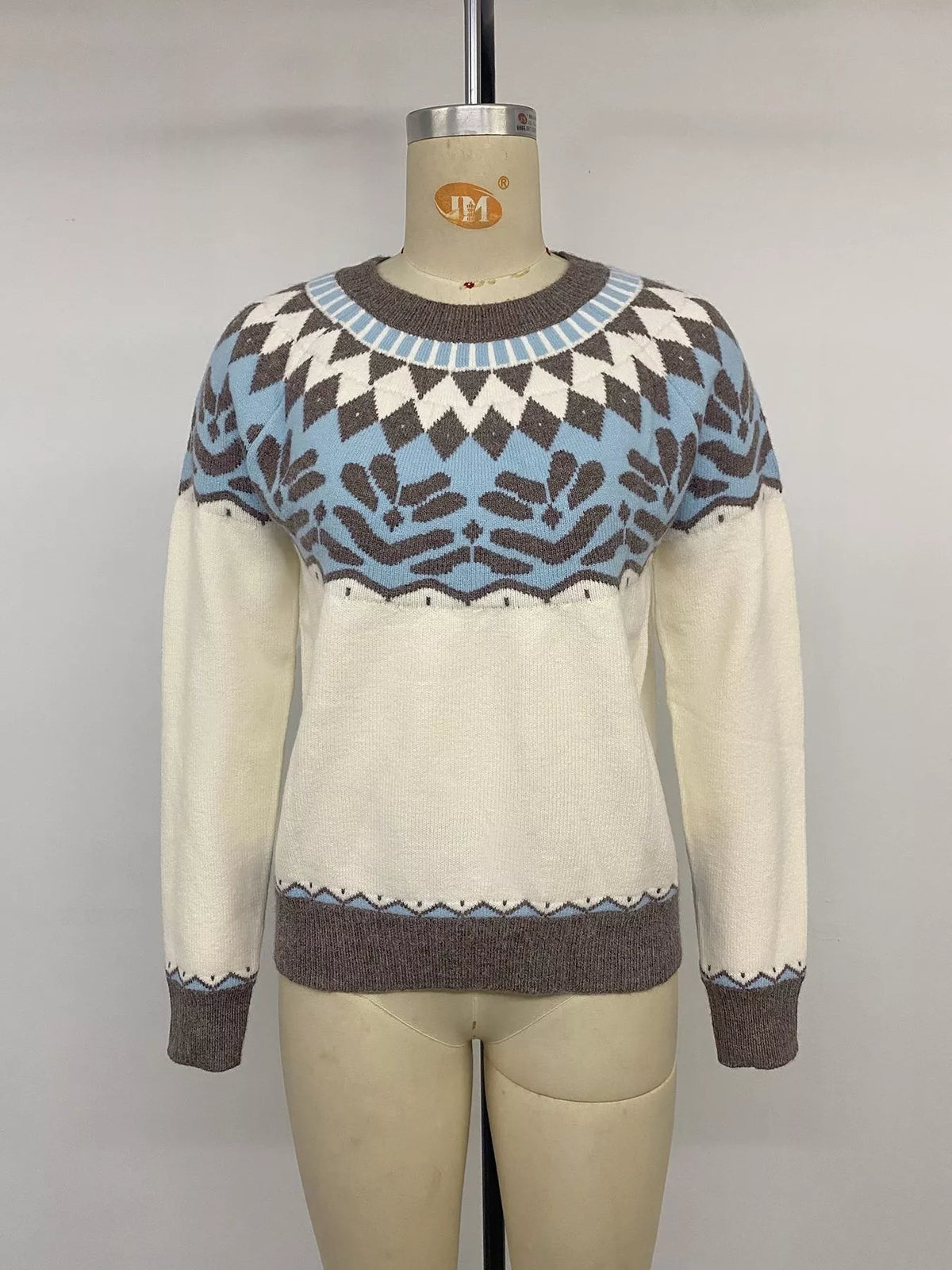 fair isle pattern round neck sweater – basic style | dropsona - neutral - material texture