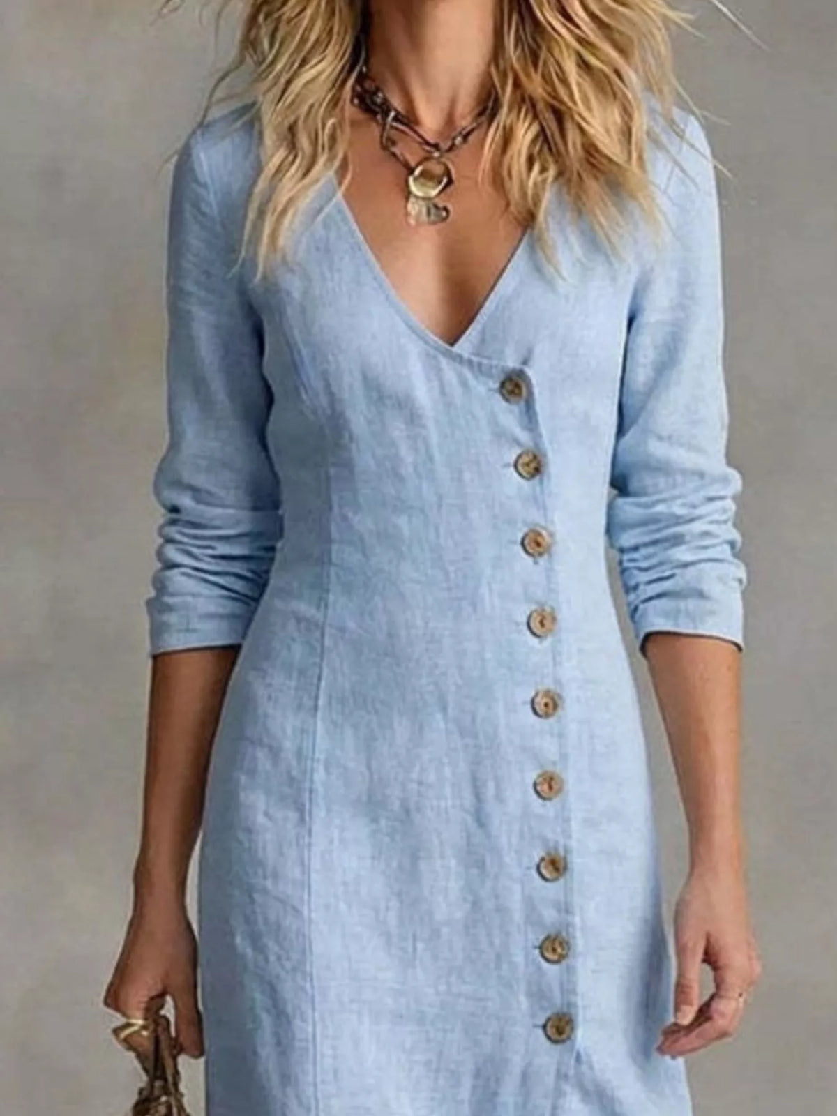 full size button front slit maxi dress plus | dropsona - neutral - front view