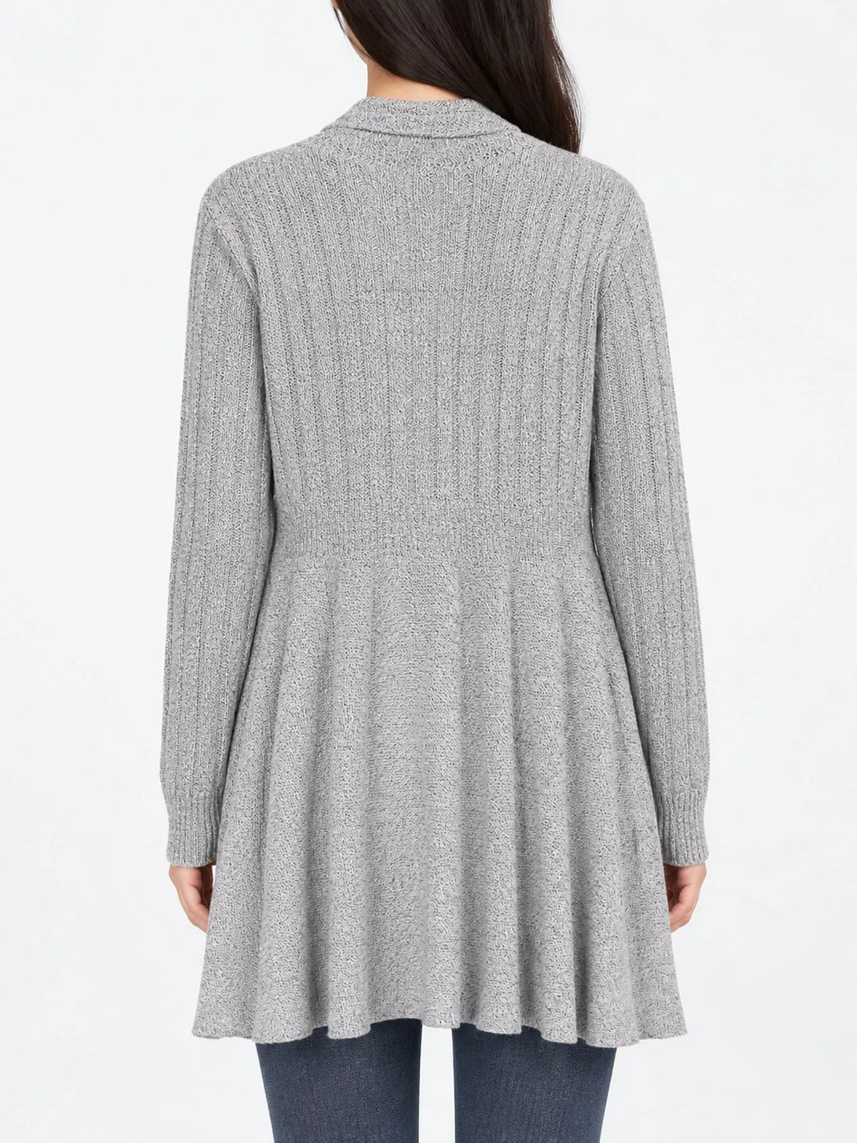 elegant ribbed knit open front flared cardigan | dropsona - neutral - close-up detail