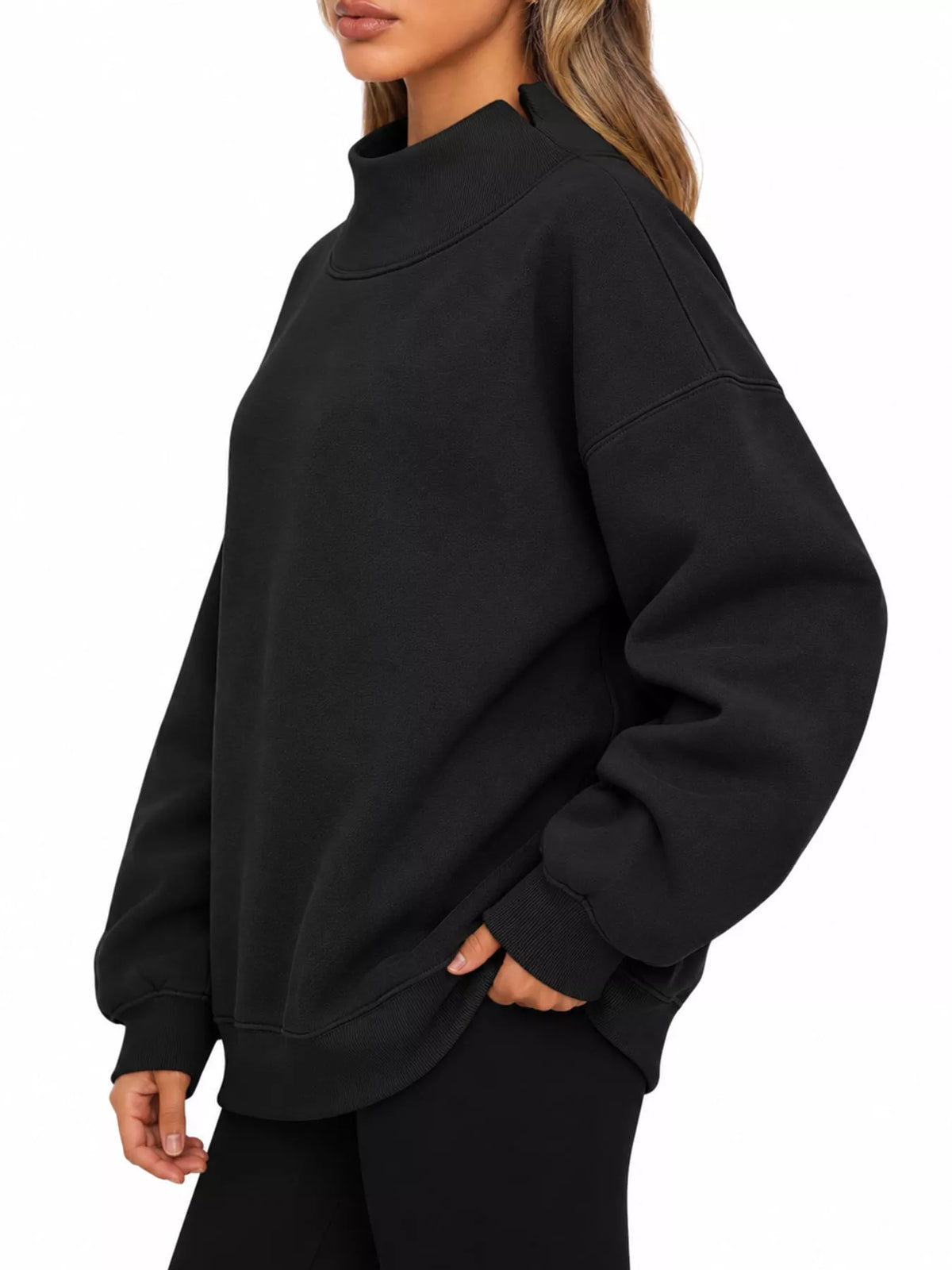 oversized mock neck long sleeve sweatshirt | dropsona - neutral - usage example
