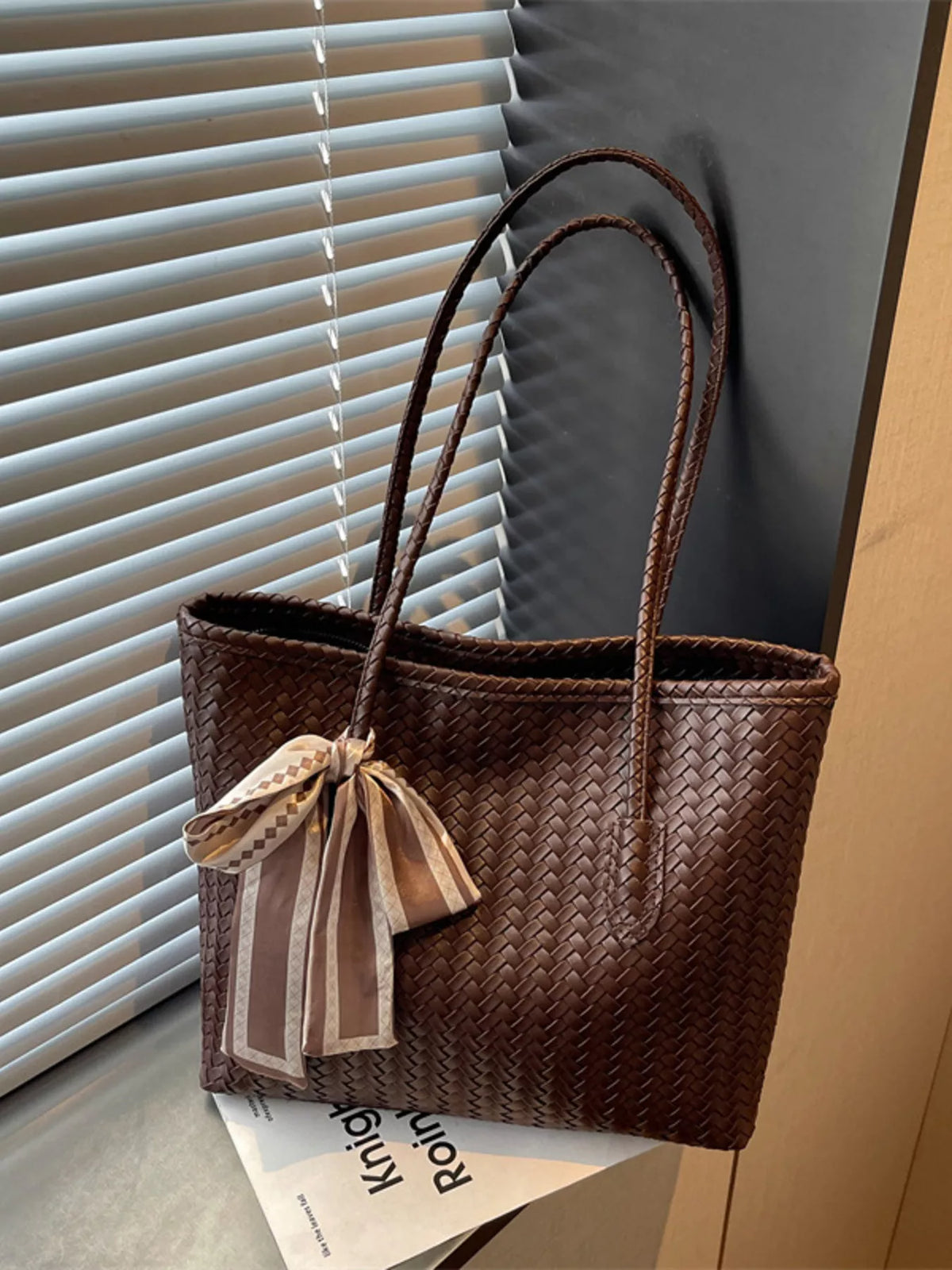 woven texture shoulder bag – stylish sling | dropsona - neutral - close-up detail