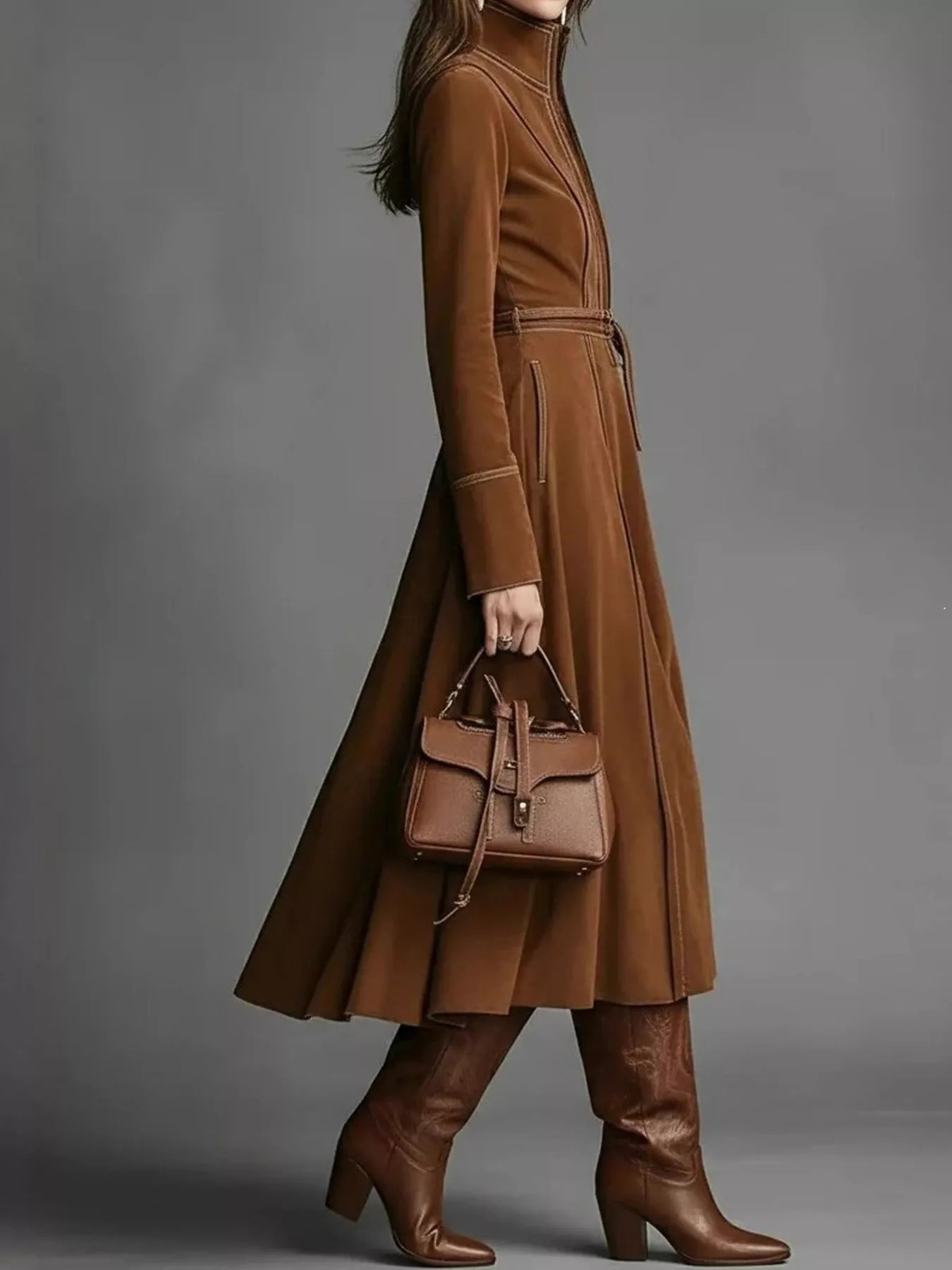 full size zipper front midi dress plus | dropsona - neutral - material texture