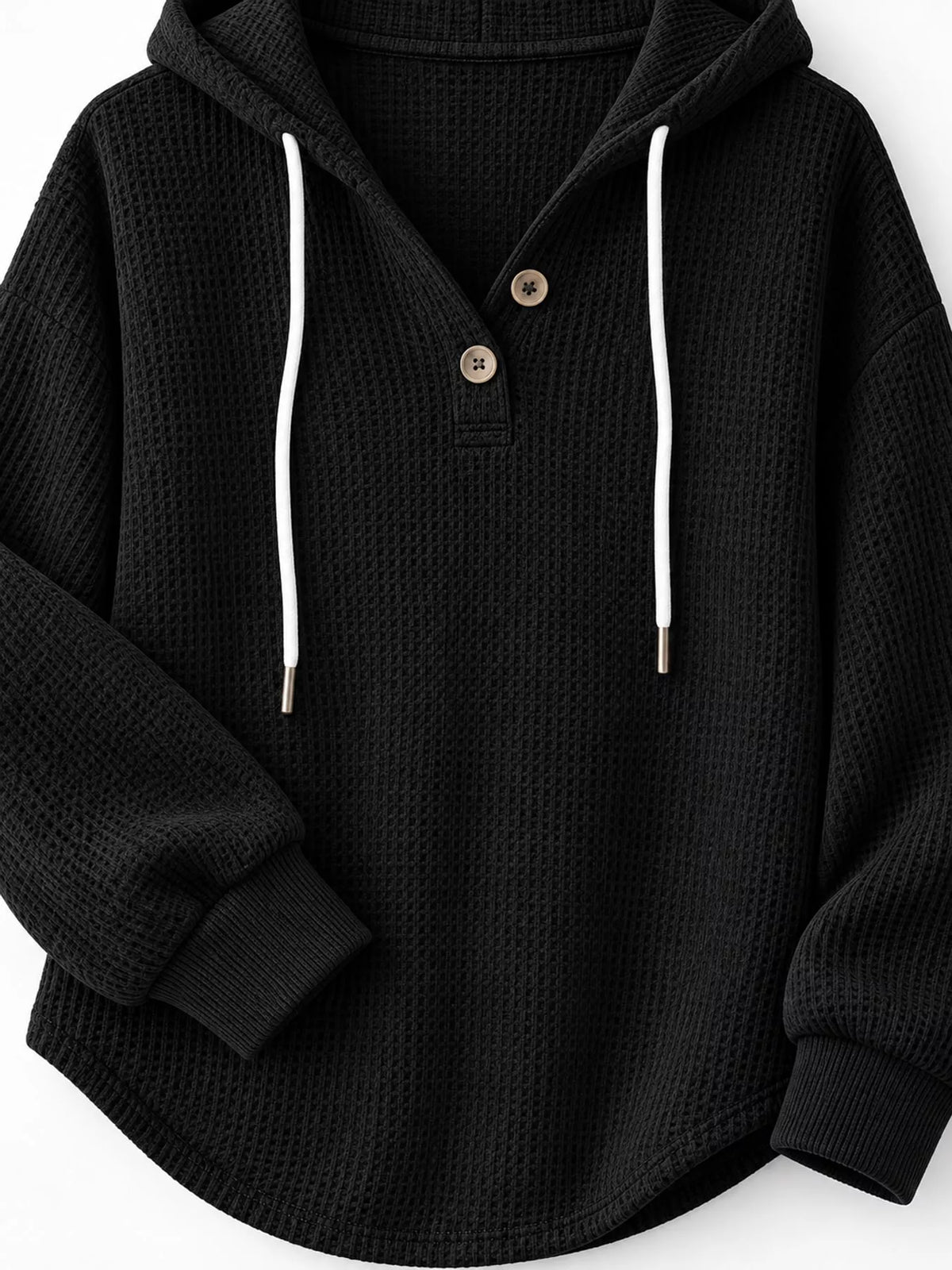 full size waffle knit button detail hoodie plus | dropsona - neutral - usage example
