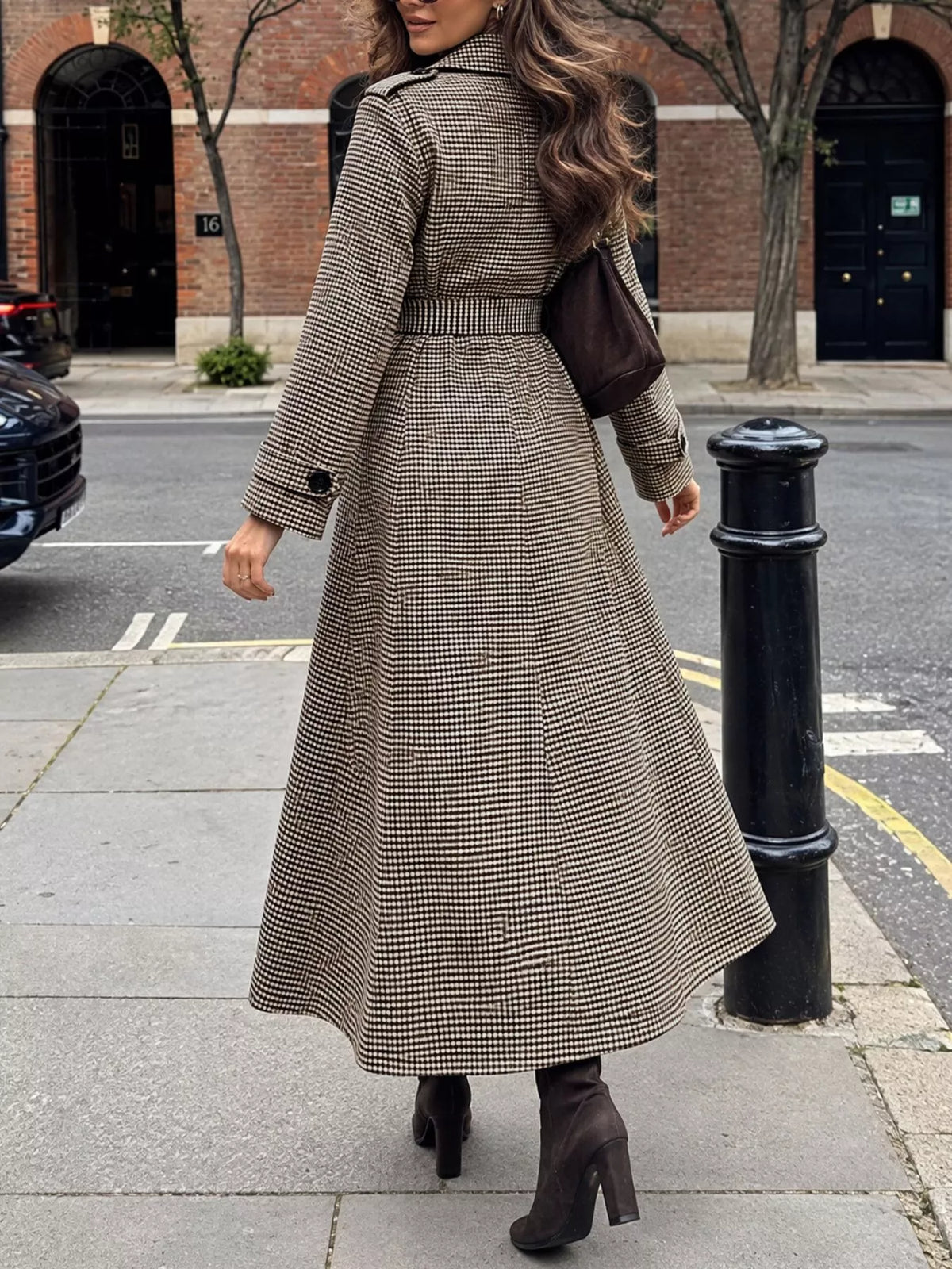 plaid double-breasted trench coat | dropsona - neutral - usage example