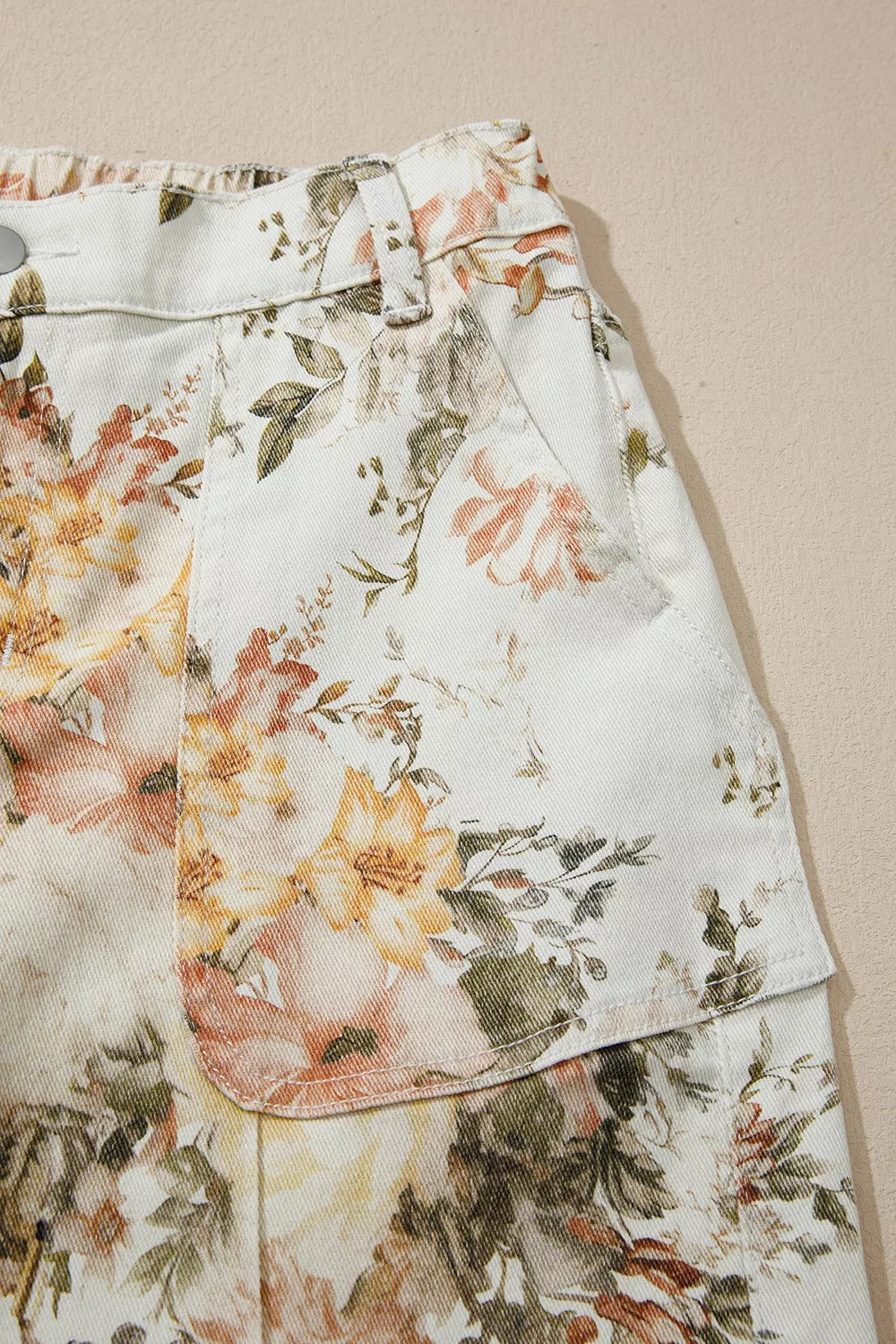 vintage style floral print high waist wide leg jeans - front view