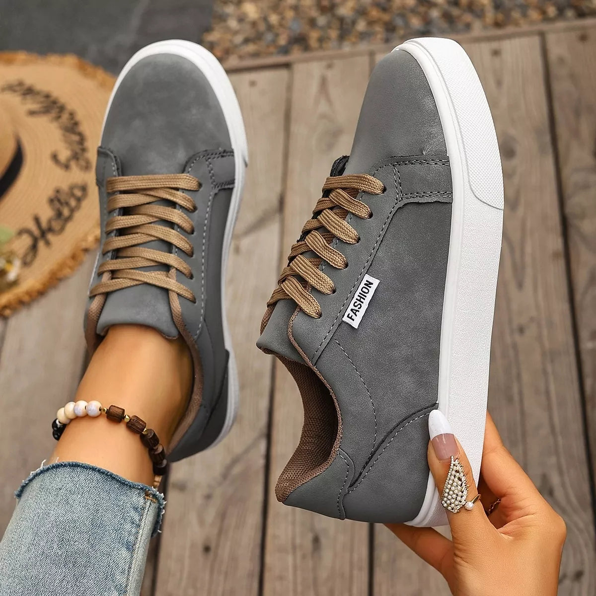 round toe lace up sneakers – aloha sandals | dropsona - neutral - material texture