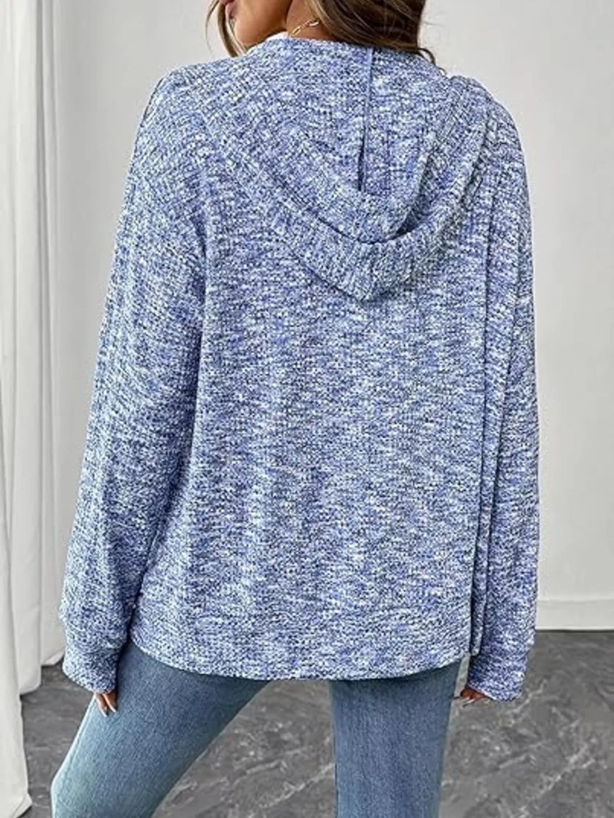 zip-up drawstring hooded cardigan | dropsona - neutral - material texture