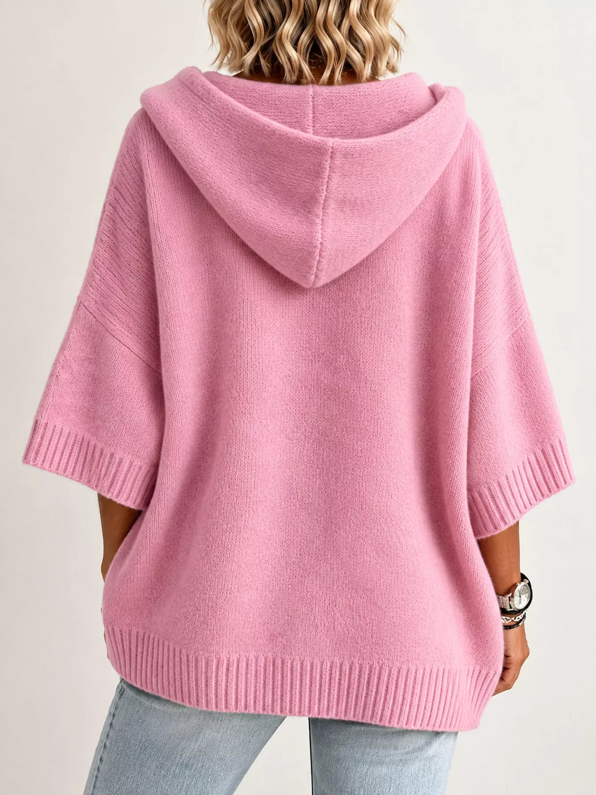 full size hooded open-front knit cardigan plus | dropsona - neutral - material texture